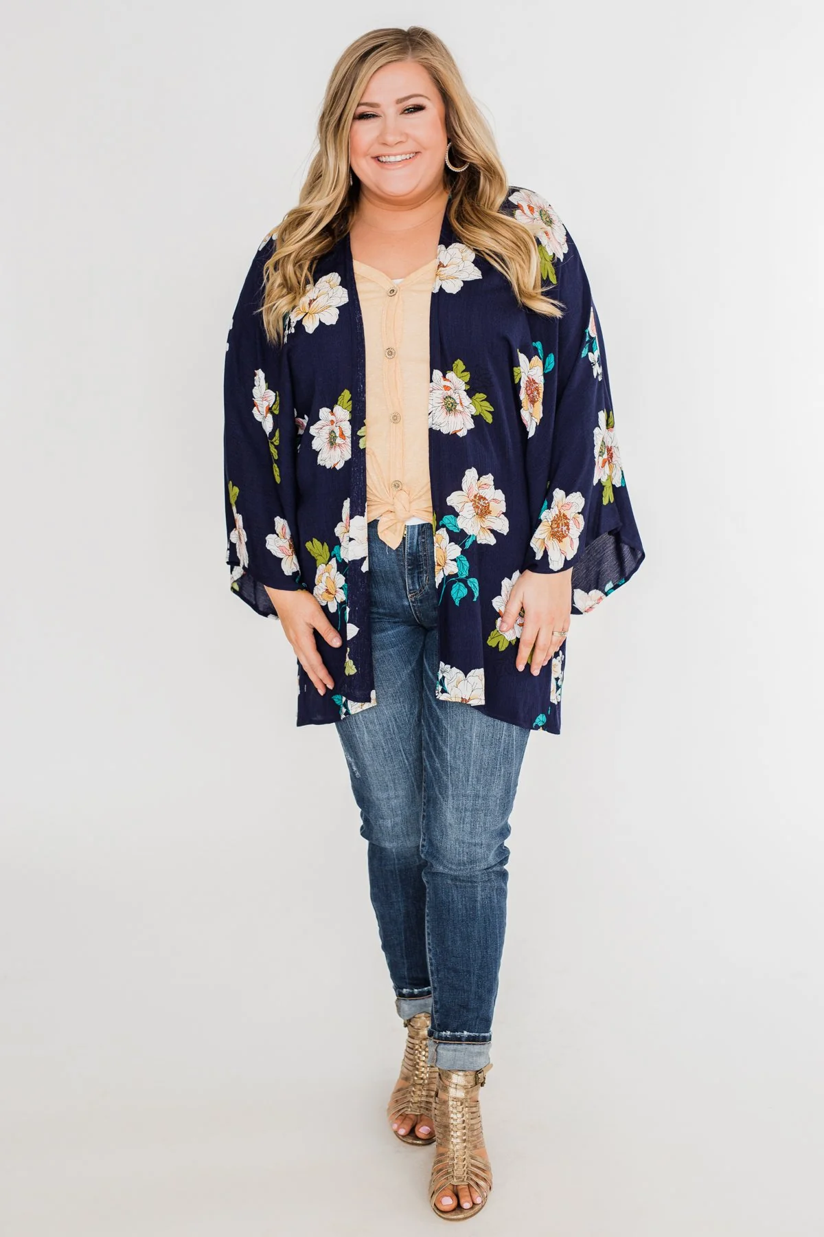 Botanical Floral Kimono- Navy - Image 3