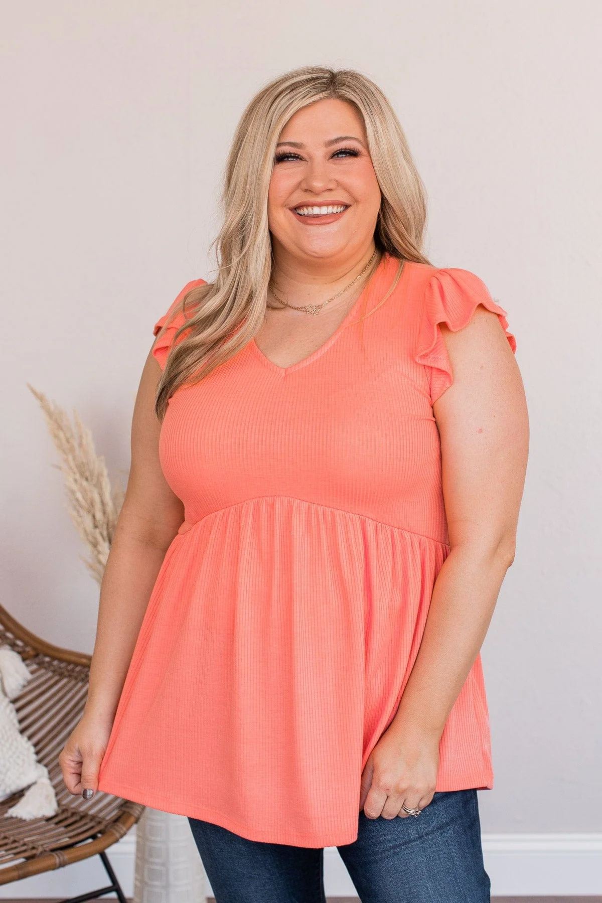Bounce In Your Step Babydoll Knit Top- Coral - Image 11