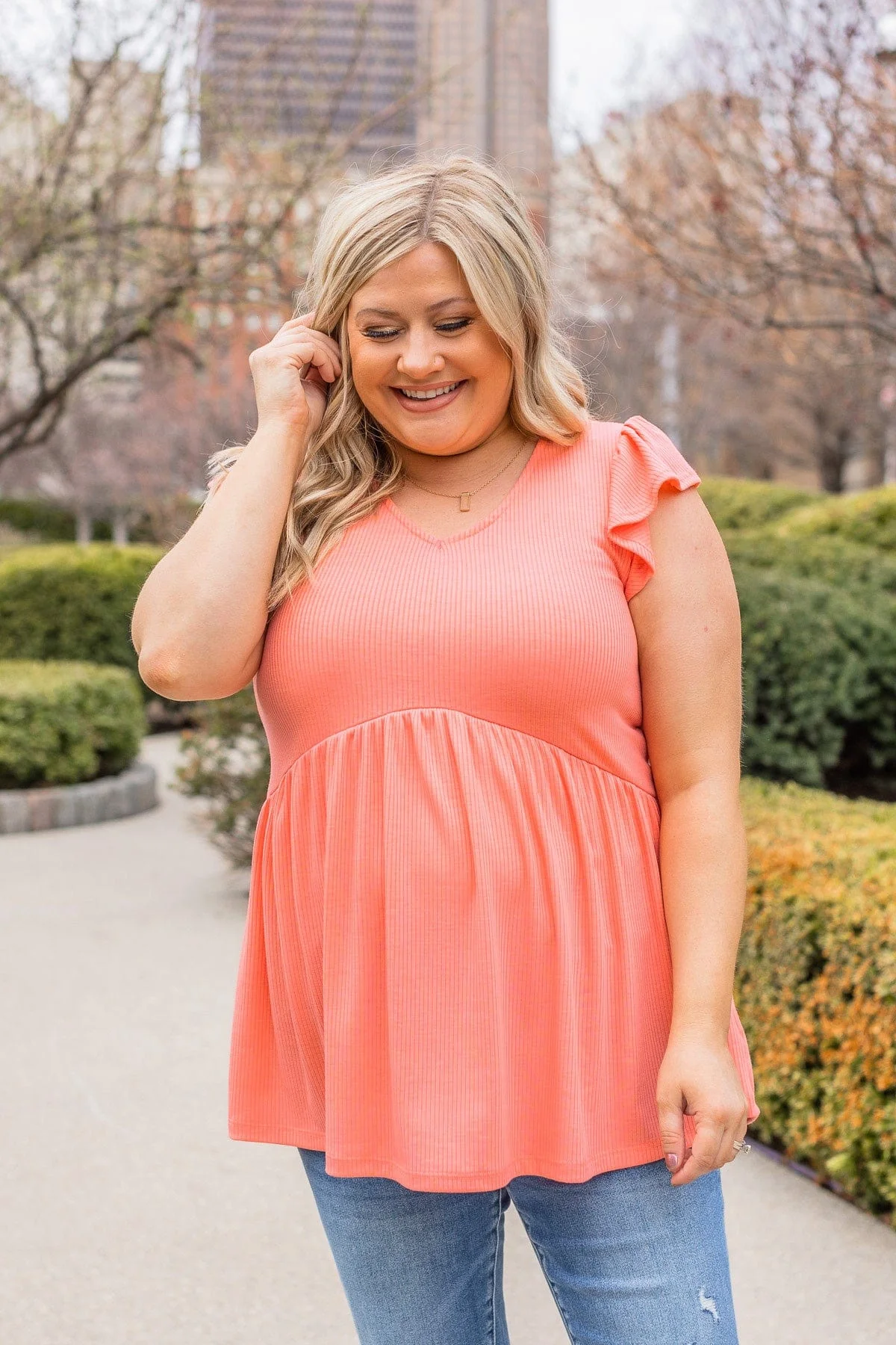 Bounce In Your Step Babydoll Knit Top- Coral - Image 4