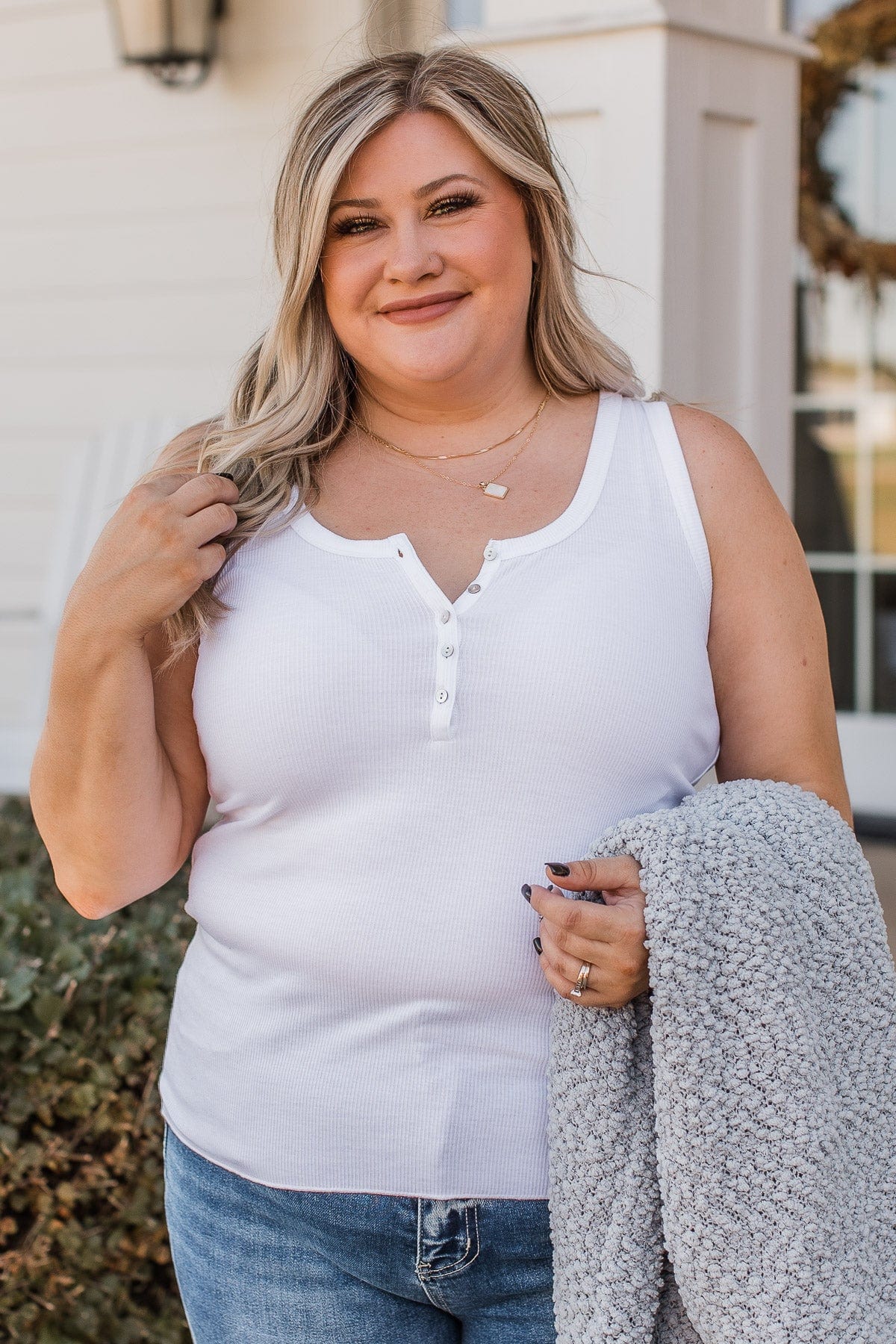 Bound To Be Beautiful Button Henley Tank Top- Ivory - Image 2