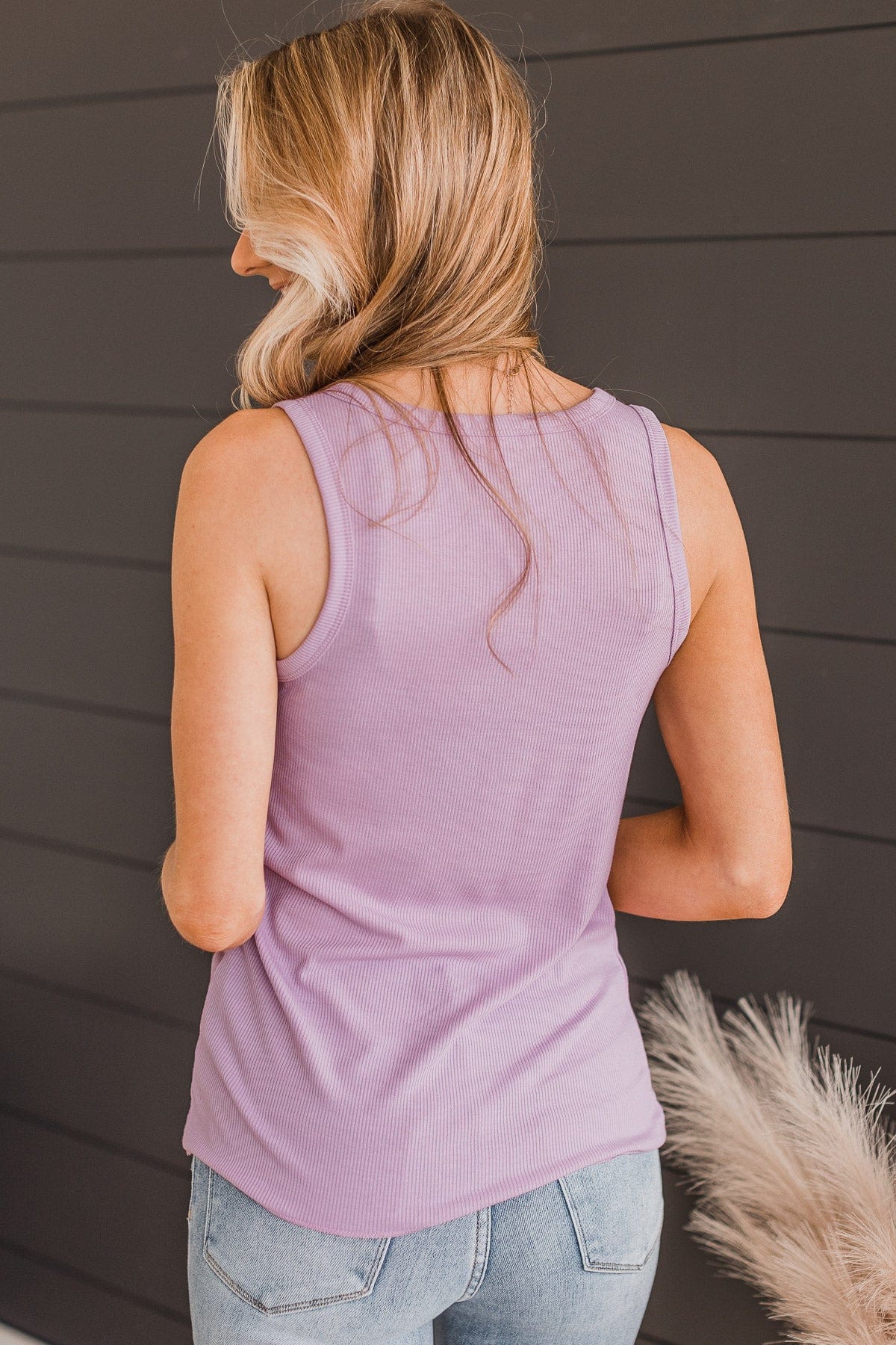 Bound To Be Beautiful Button Henley Tank Top- Lavender - Image 7