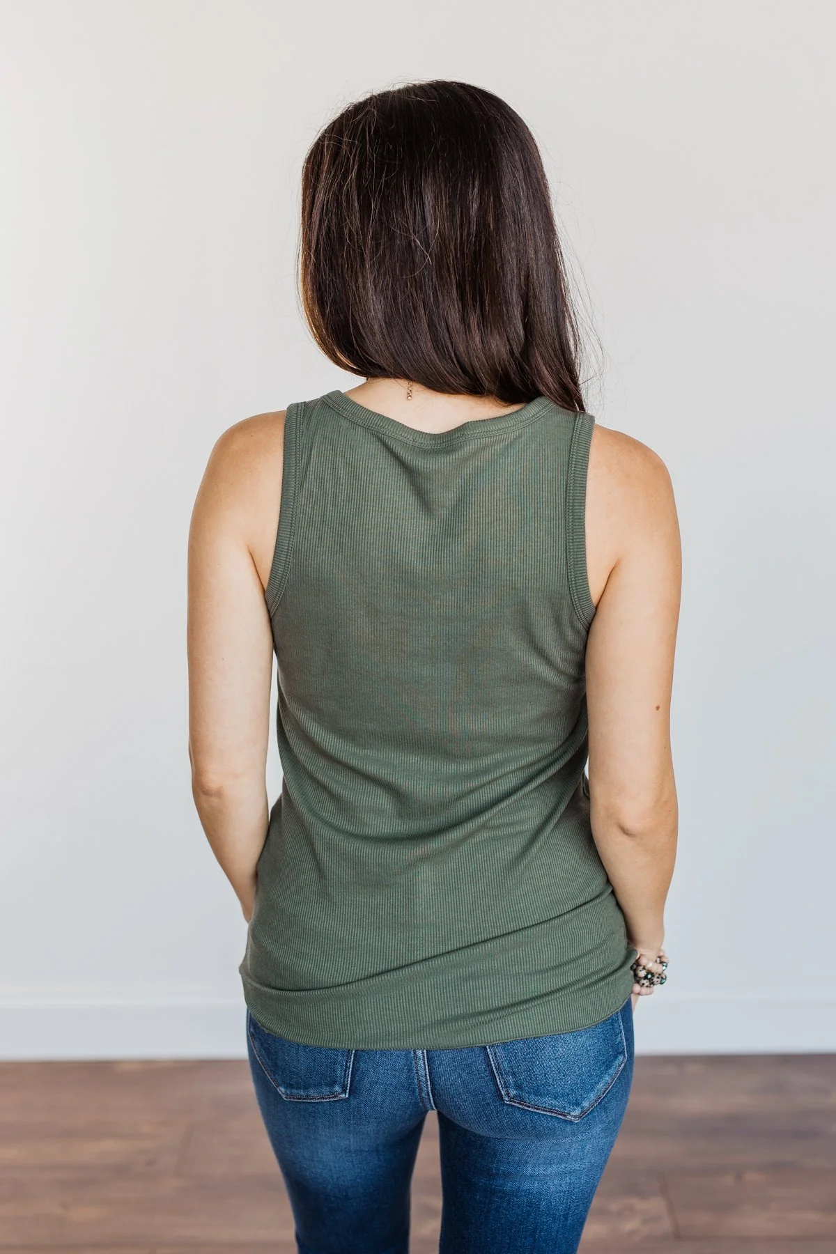 Bound To Be Beautiful Button Henley Tank Top- Olive - Image 8