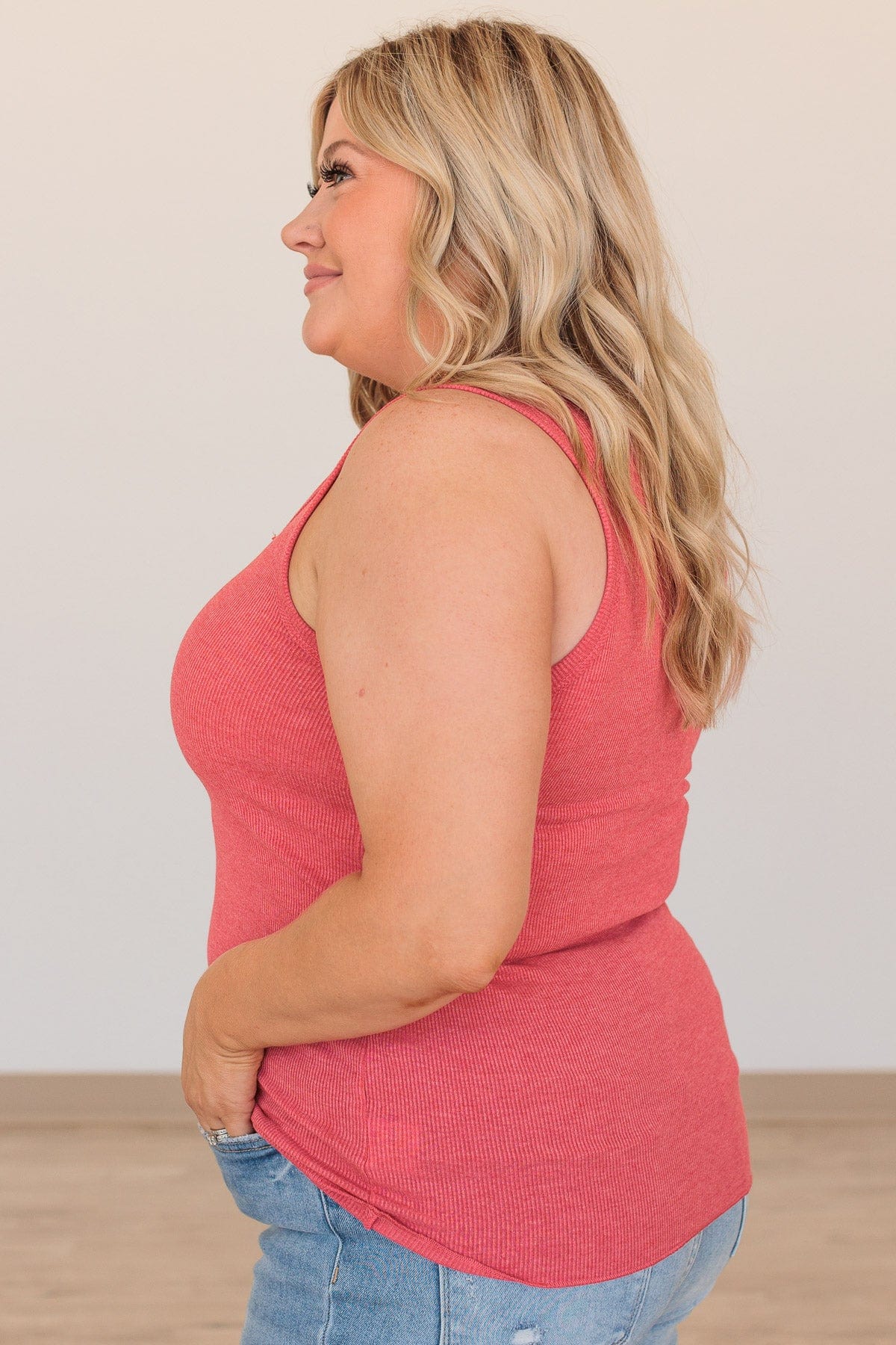 Bound To Be Beautiful Button Henley Tank Top- Red - Image 7