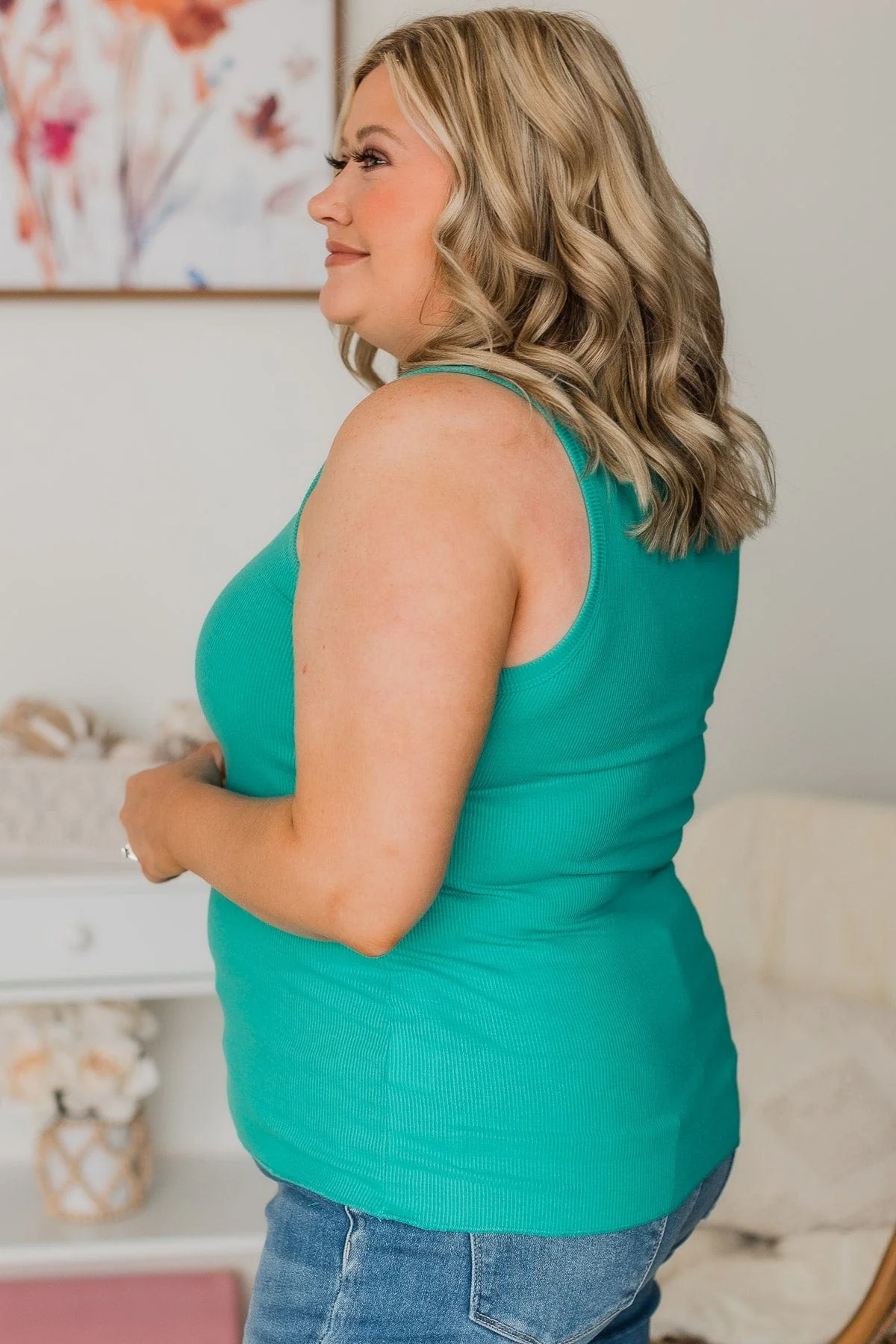 Bound To Be Beautiful Button Henley Tank Top- Turquoise - Image 5