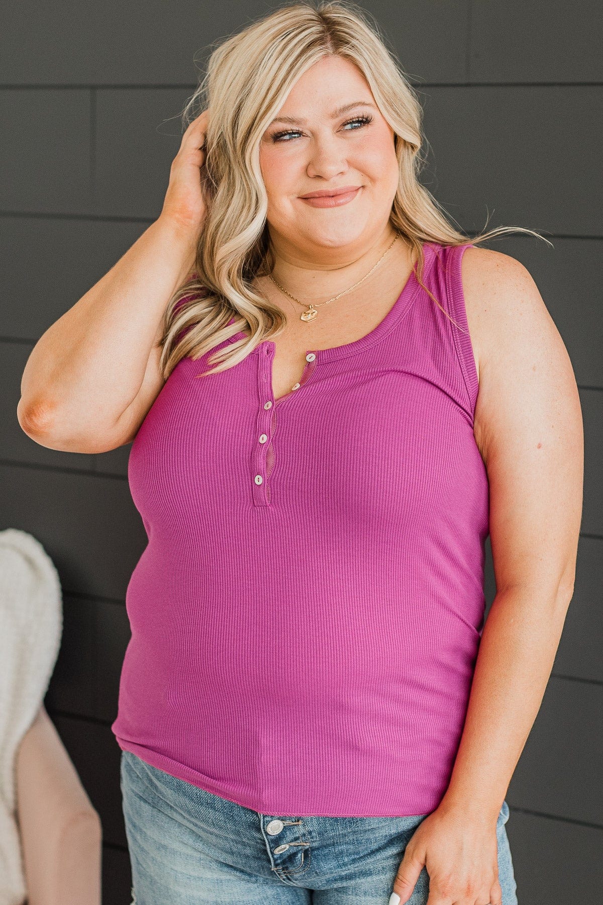 Bound To Be Beautiful Henley Tank Top- Orchid - Image 3