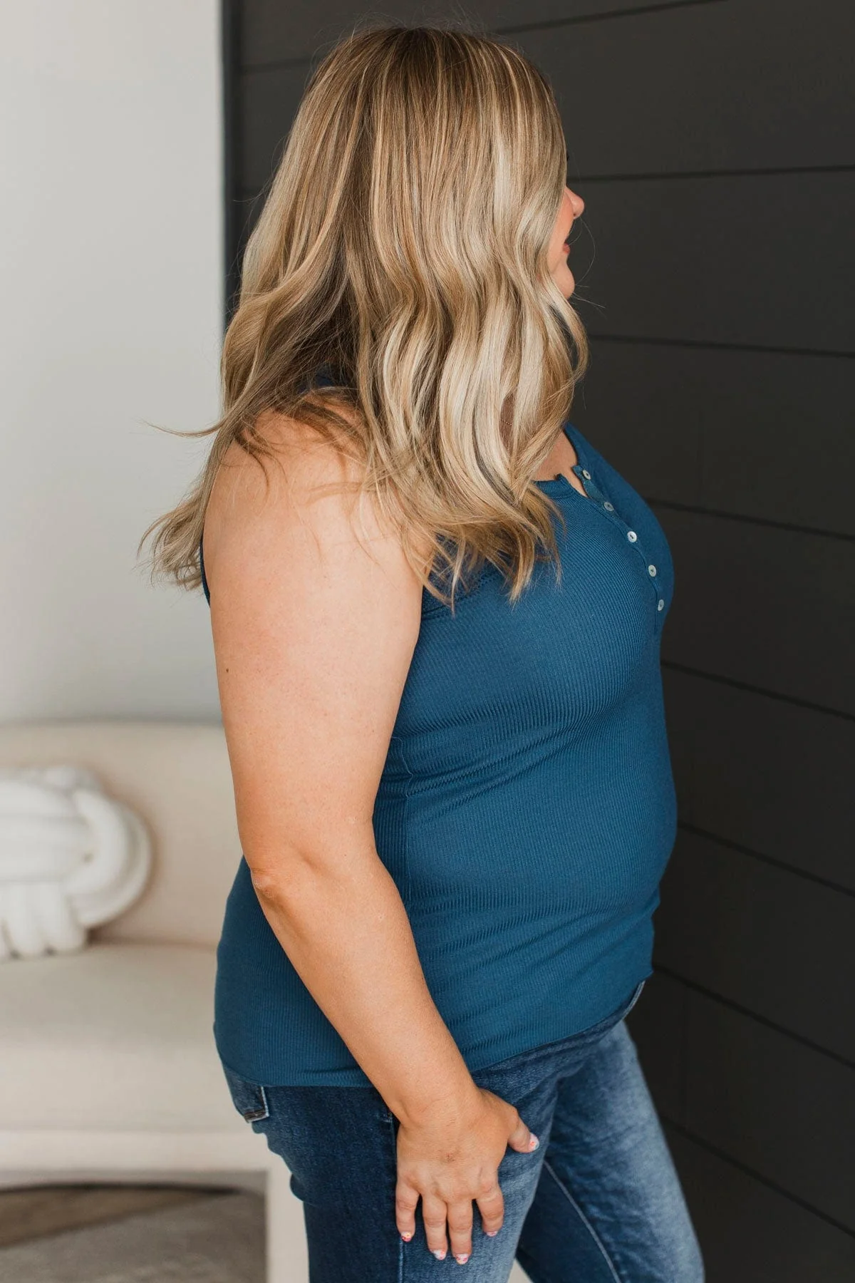 Bound To Be Beautiful Henley Tank Top- Teal - Image 6