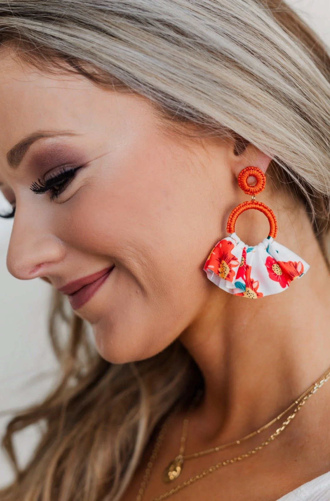 Bountiful Blossoms Ruffle Flare Earrings- Coral - Image 2