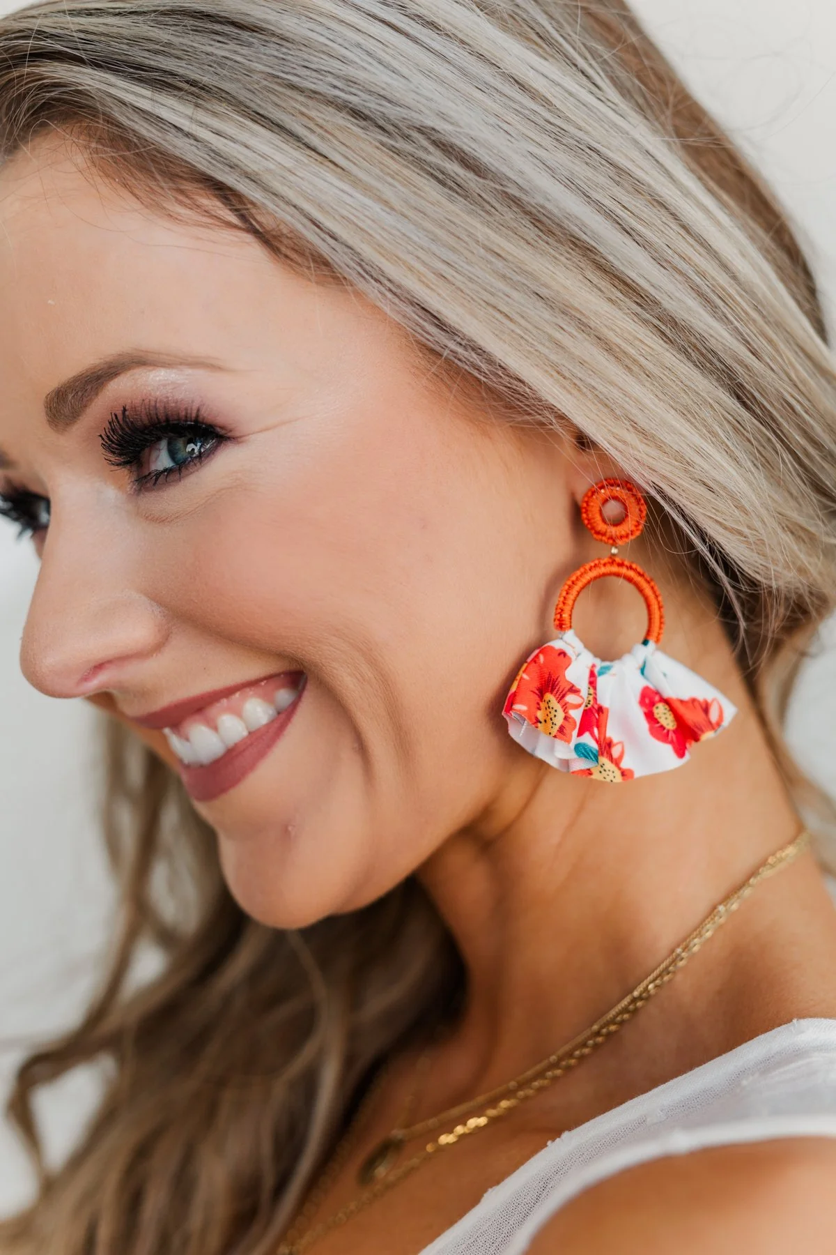 Bountiful Blossoms Ruffle Flare Earrings- Coral - Image 4