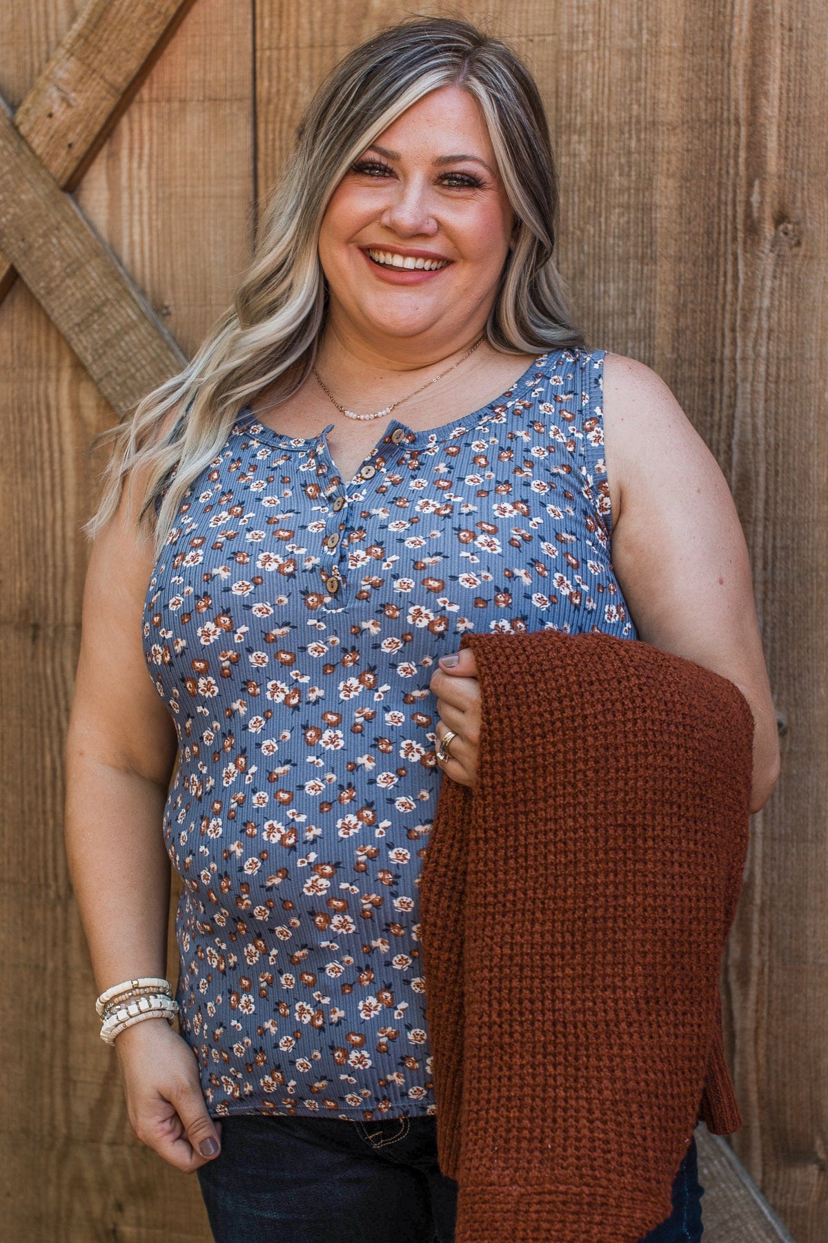 Bountiful Smiles Floral Tank Top- Dusty Blue - Image 6