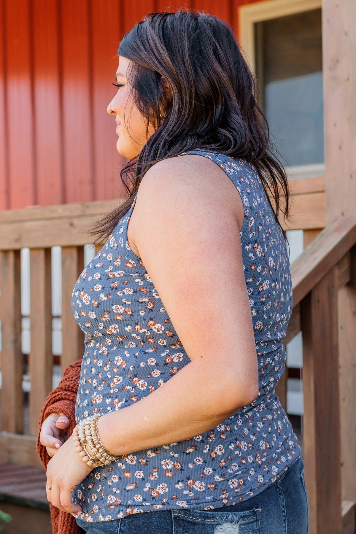 Bountiful Smiles Floral Tank Top- Dusty Blue - Image 8