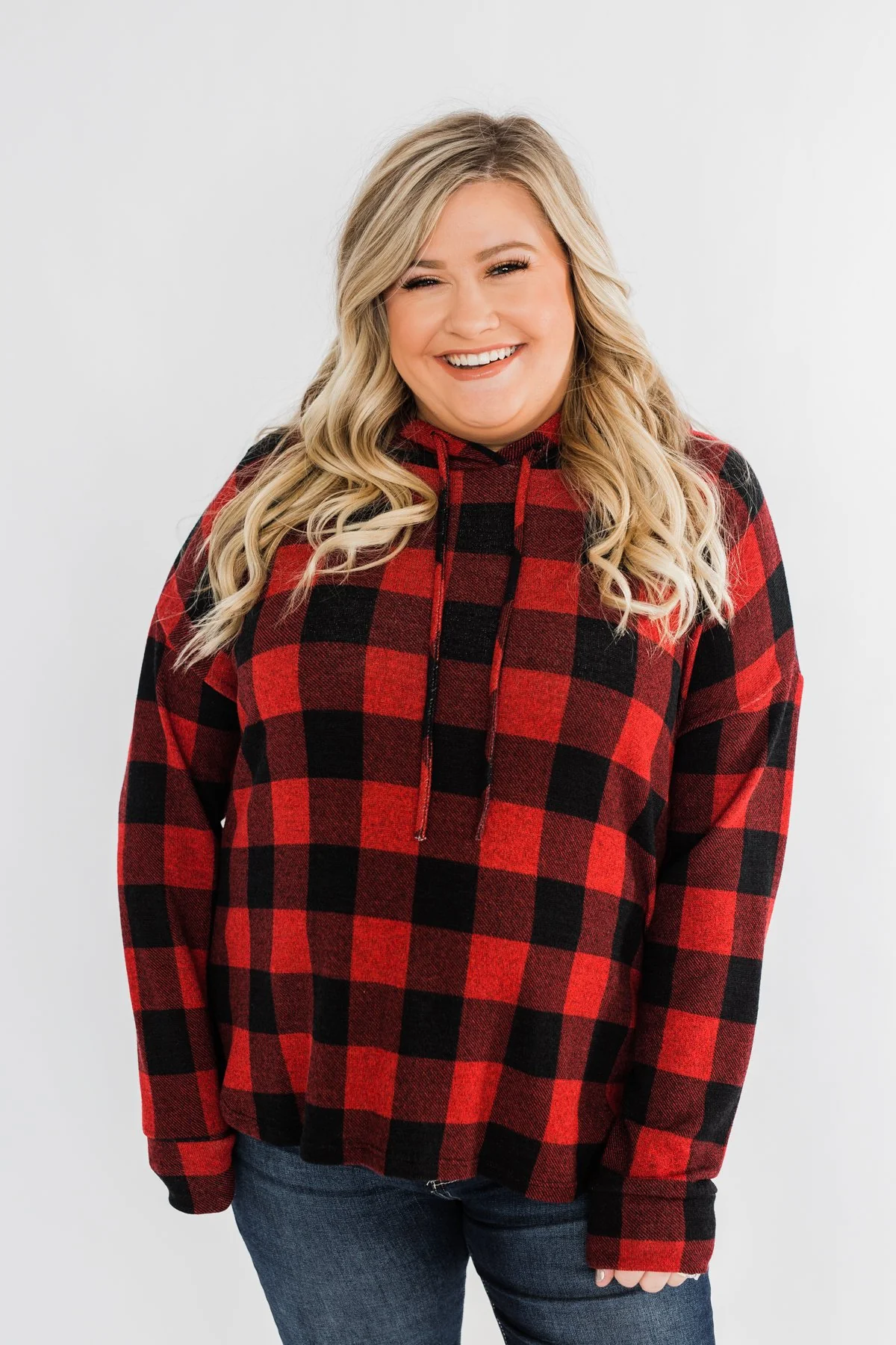 Brand New Day Drawstring Hoodie- Buffalo Plaid - Image 2