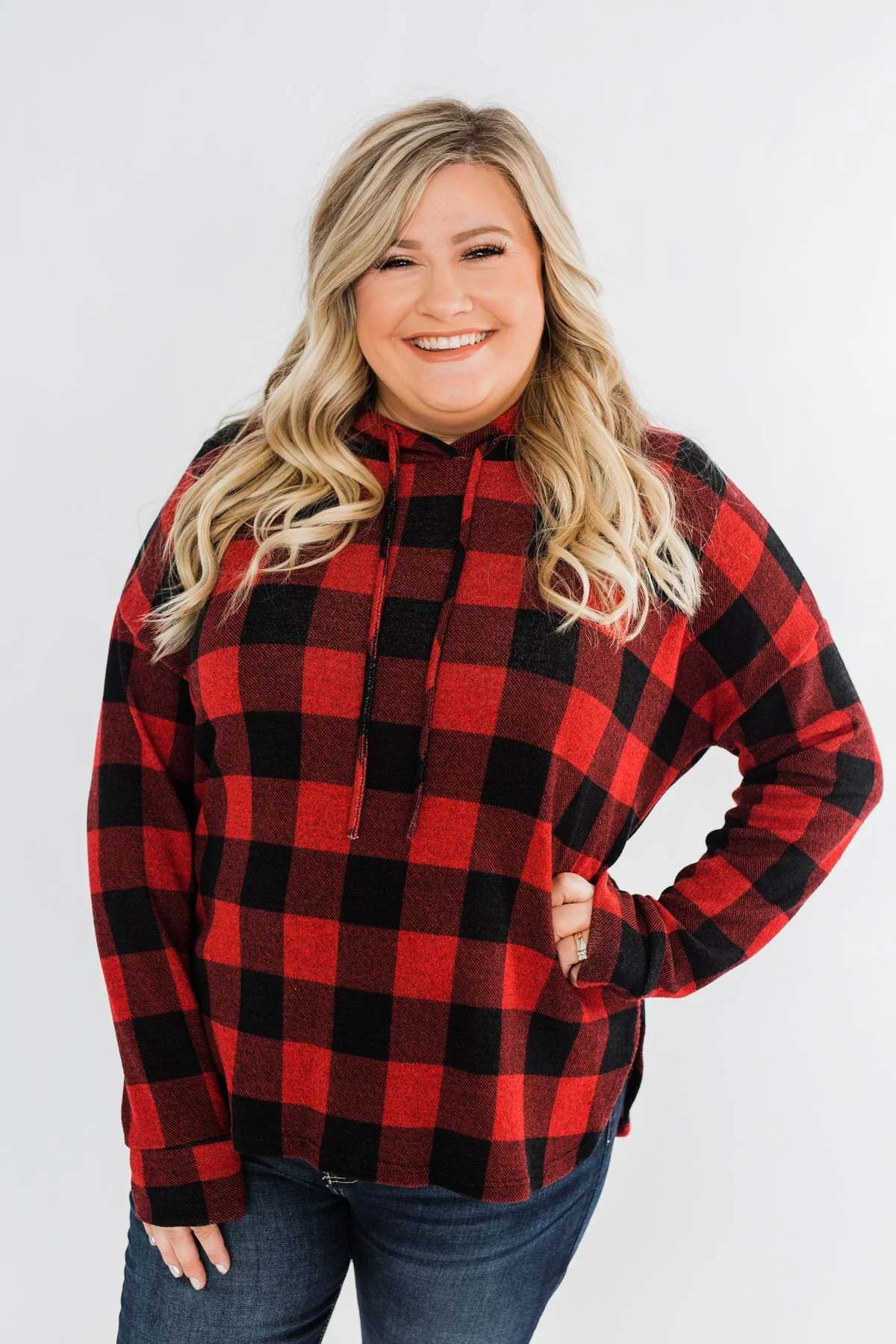 Brand New Day Drawstring Hoodie- Buffalo Plaid - Image 4