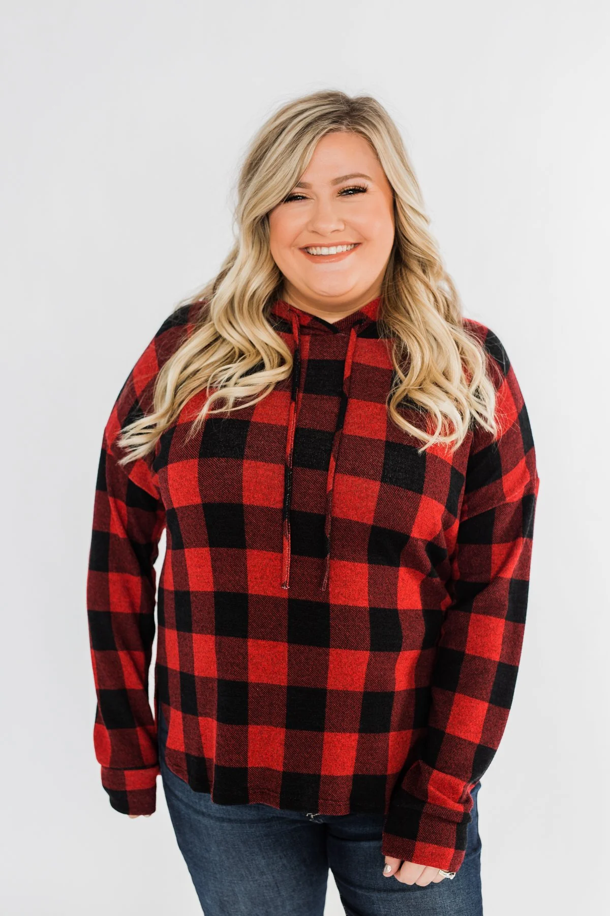 Brand New Day Drawstring Hoodie- Buffalo Plaid - Image 6