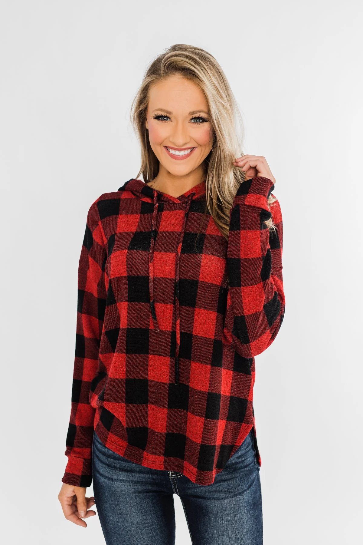 Brand New Day Drawstring Hoodie- Buffalo Plaid - Image 7