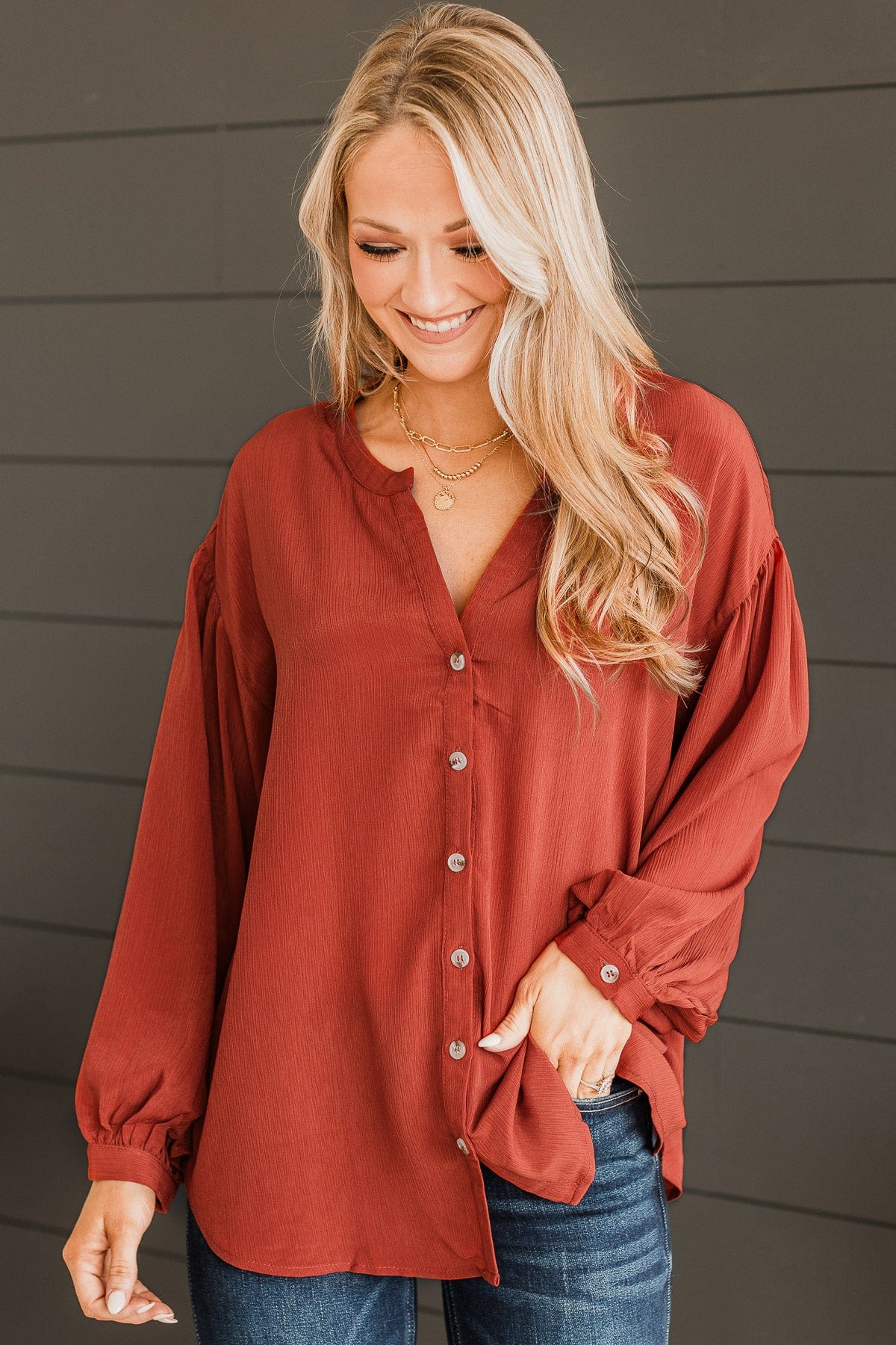 Break Away Button Top- Rust - Image 3