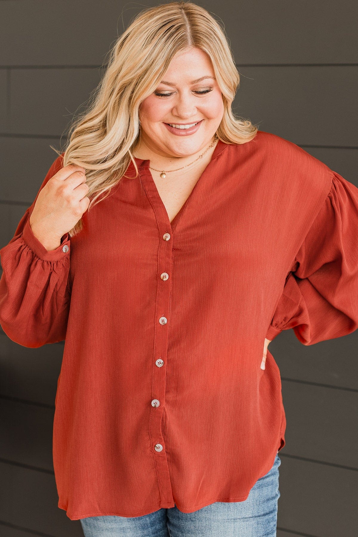 Break Away Button Top- Rust - Image 4