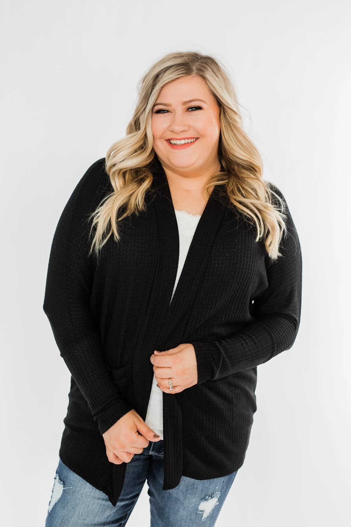 Break Free Waffle Knit Cardigan- Black - Image 8