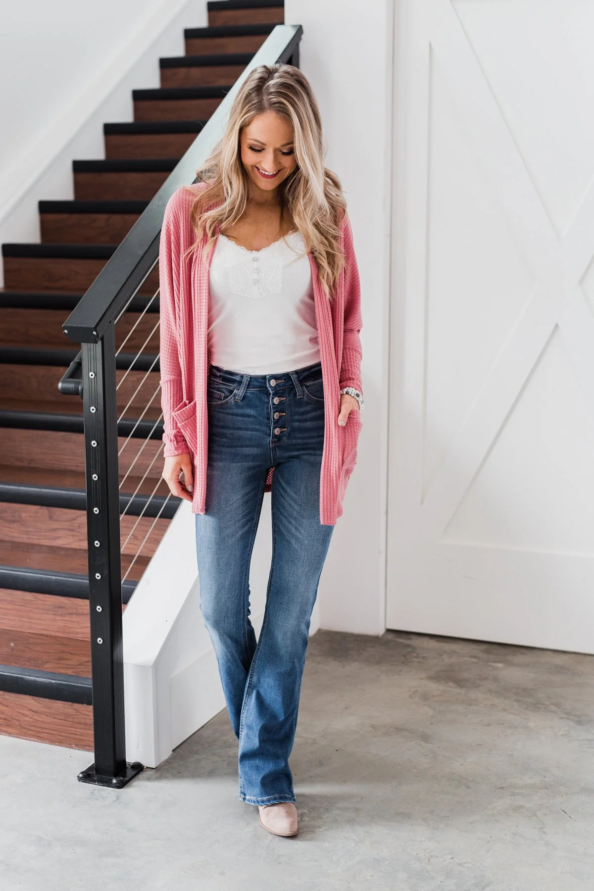 Break Free Waffle Knit Cardigan- Dusty Rose - Image 13