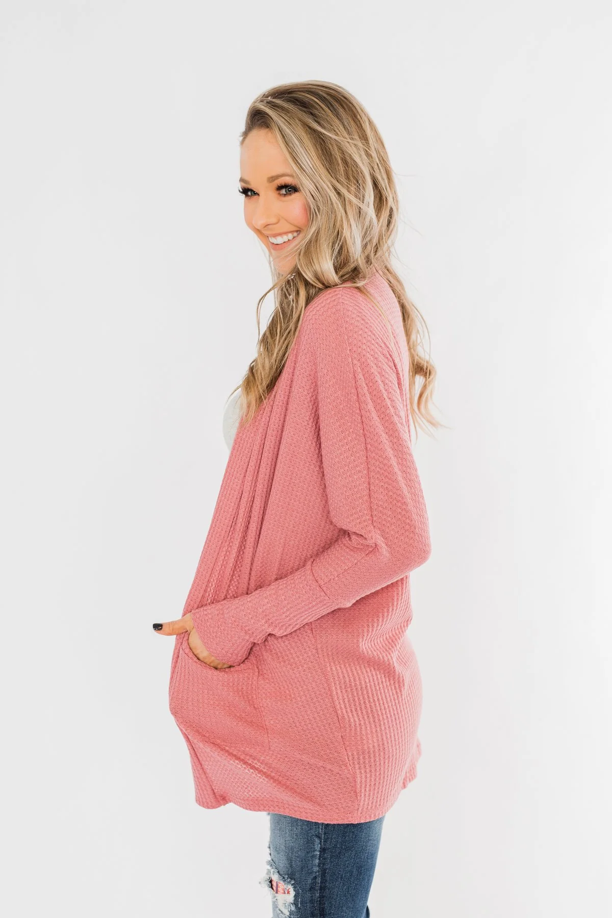 Break Free Waffle Knit Cardigan- Dusty Rose - Image 14