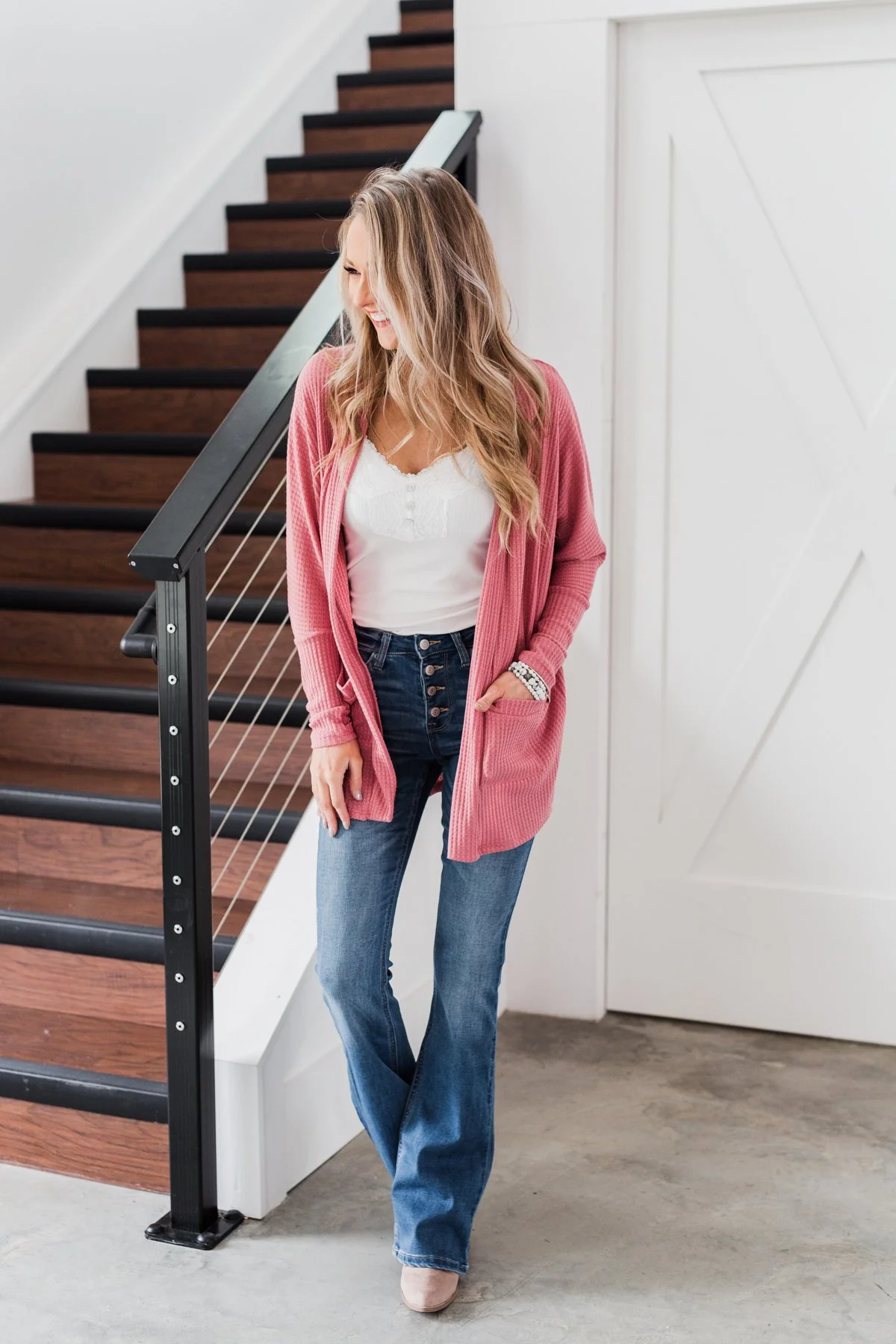Break Free Waffle Knit Cardigan- Dusty Rose - Image 4