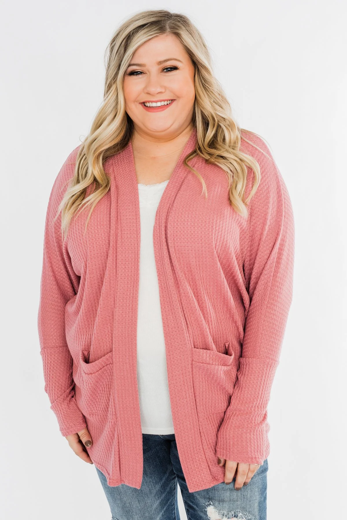 Break Free Waffle Knit Cardigan- Dusty Rose - Image 5