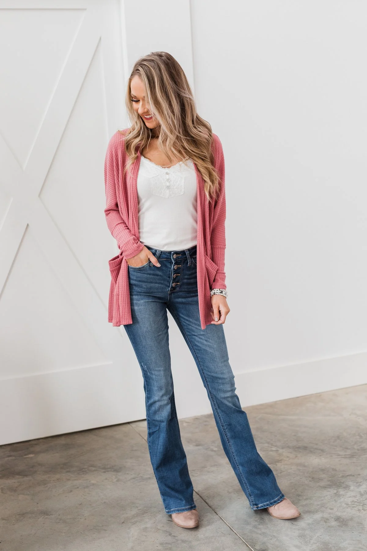 Break Free Waffle Knit Cardigan- Dusty Rose - Image 9