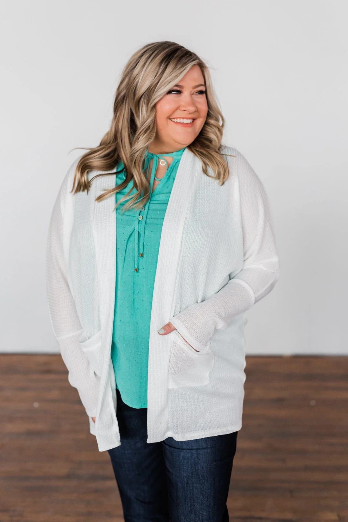 Break Free Waffle Knit Cardigan- Off White - Image 10