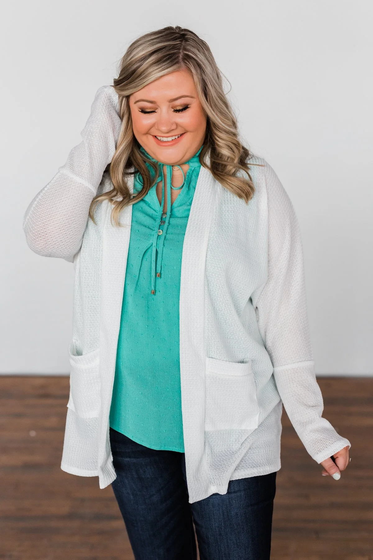 Break Free Waffle Knit Cardigan- Off White - Image 11