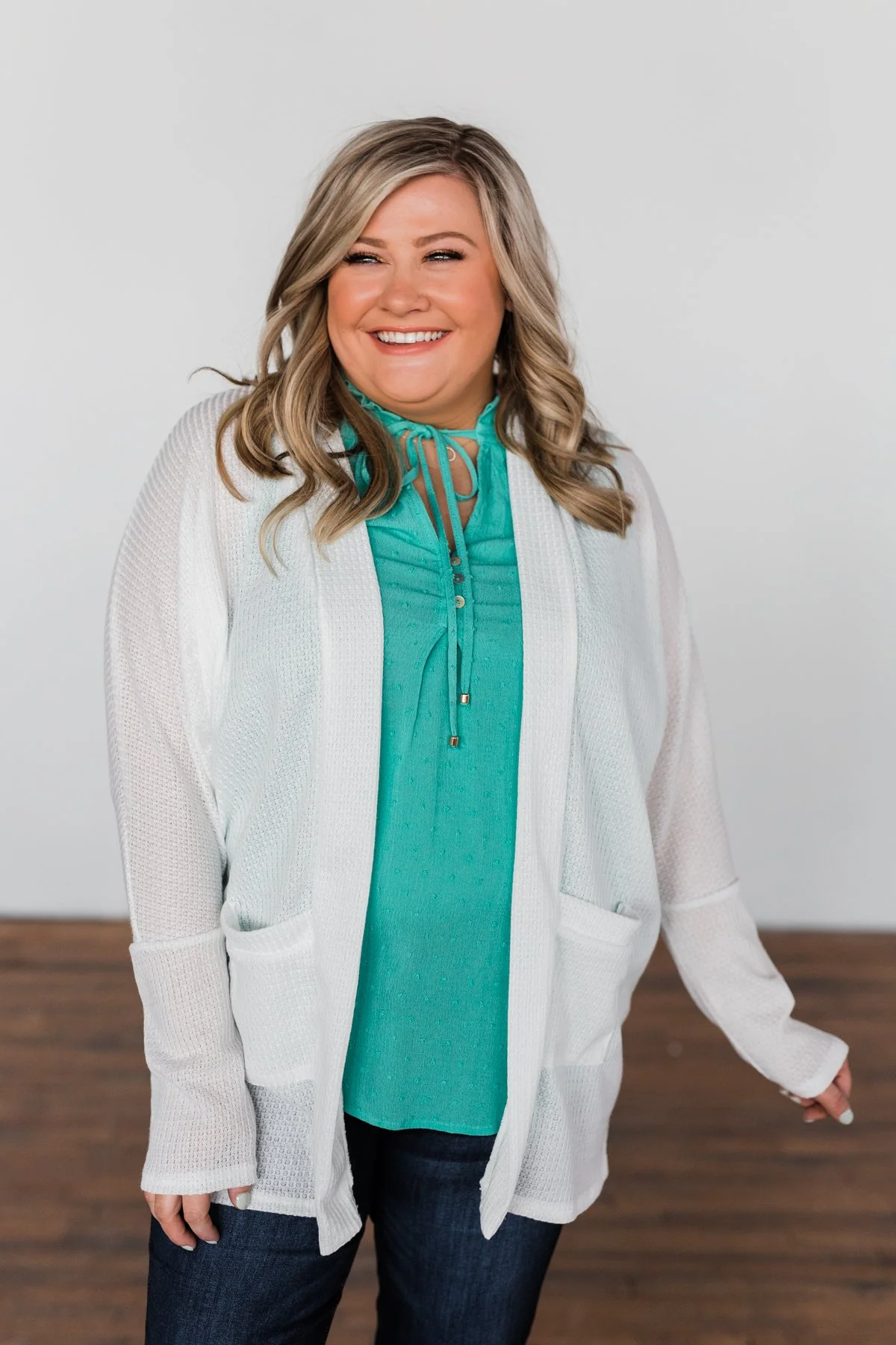 Break Free Waffle Knit Cardigan- Off White - Image 12