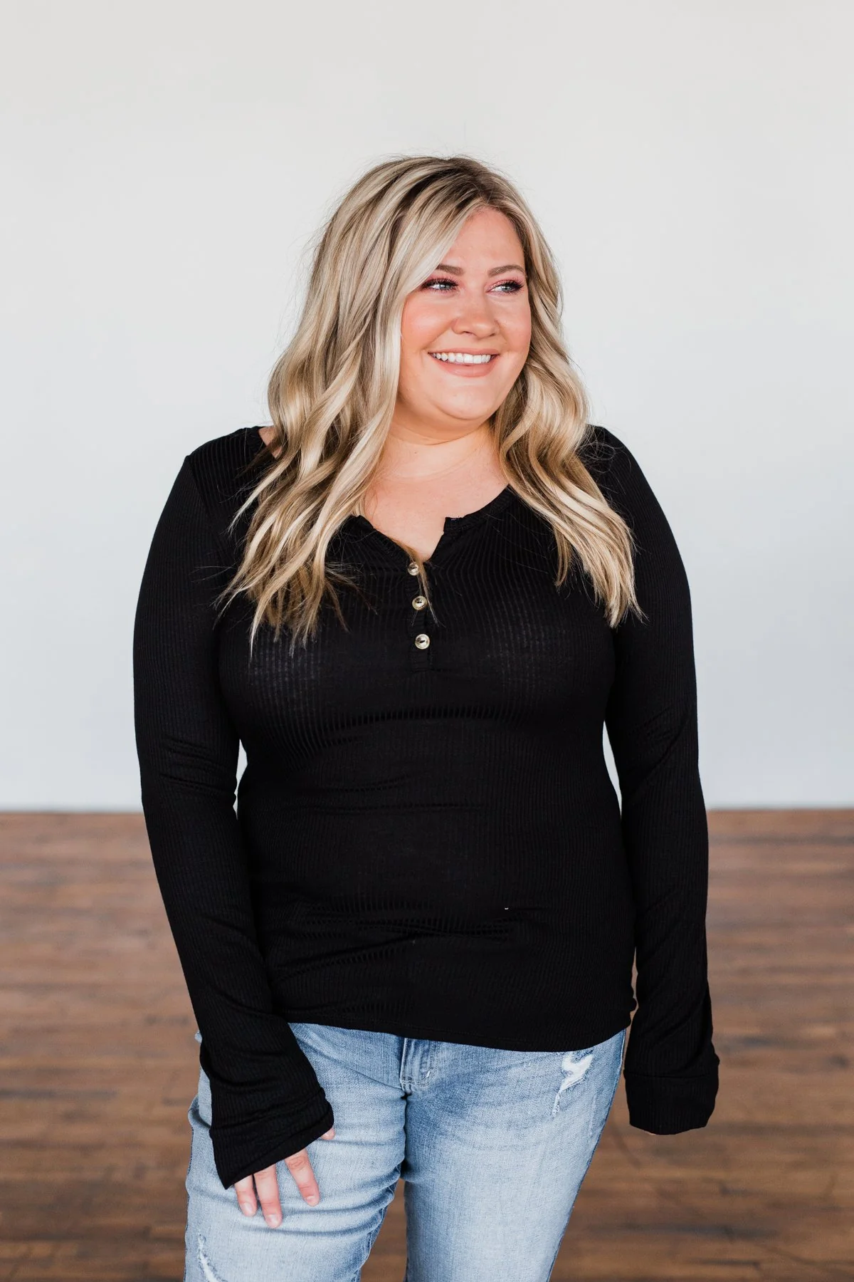 Break The Silence Button Henley Top- Black - Image 5