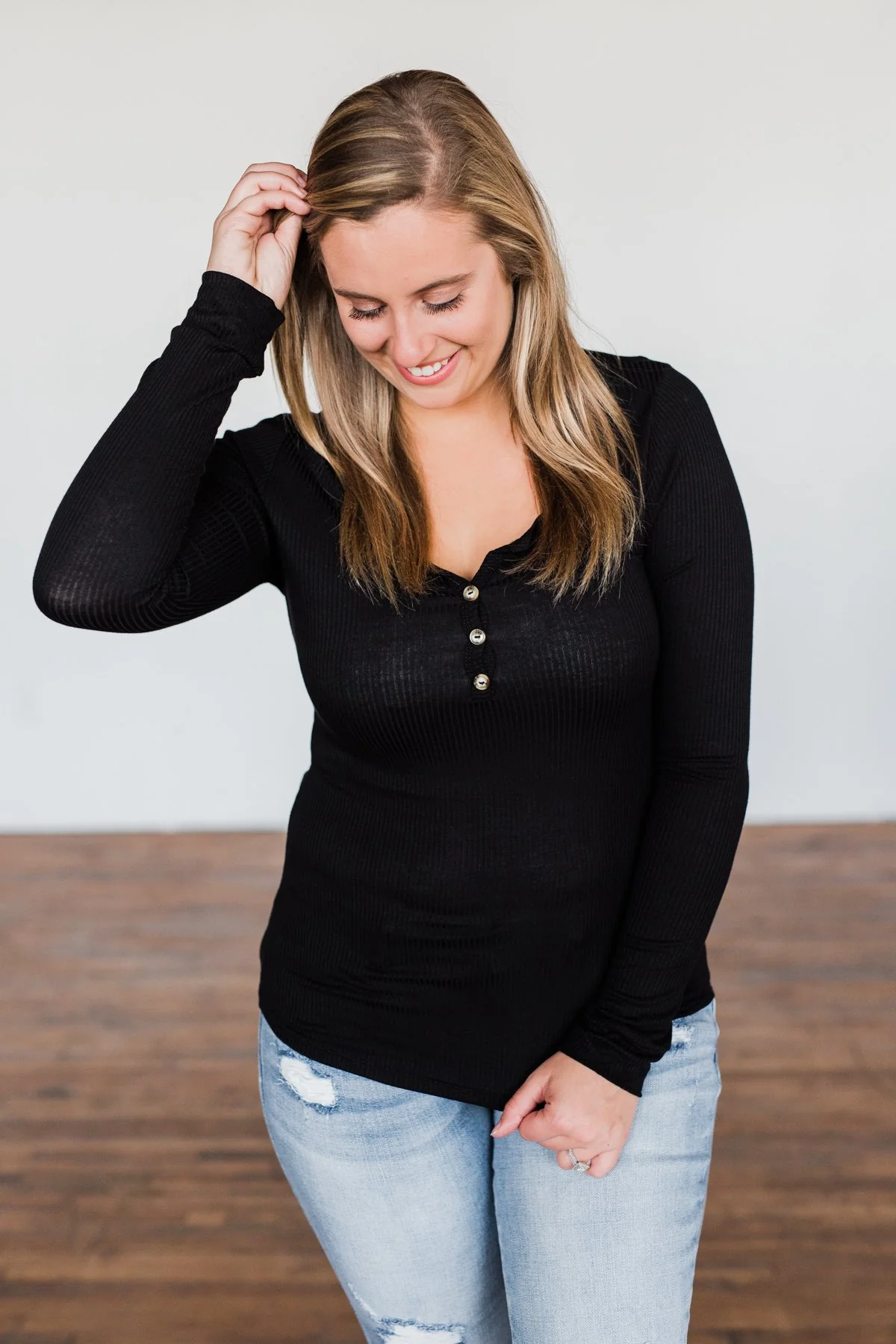 Break The Silence Button Henley Top- Black - Image 6