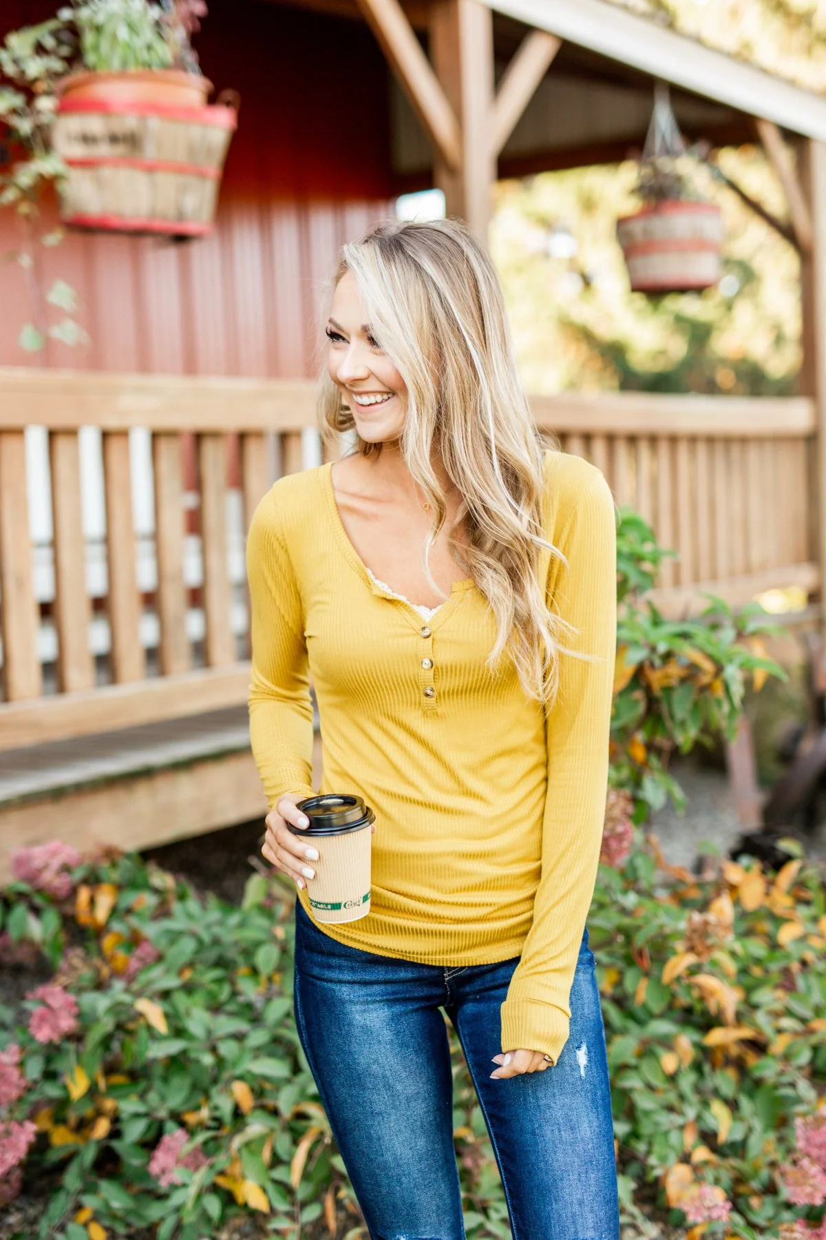 Break The Silence Button Henley Top- Mustard - Image 10