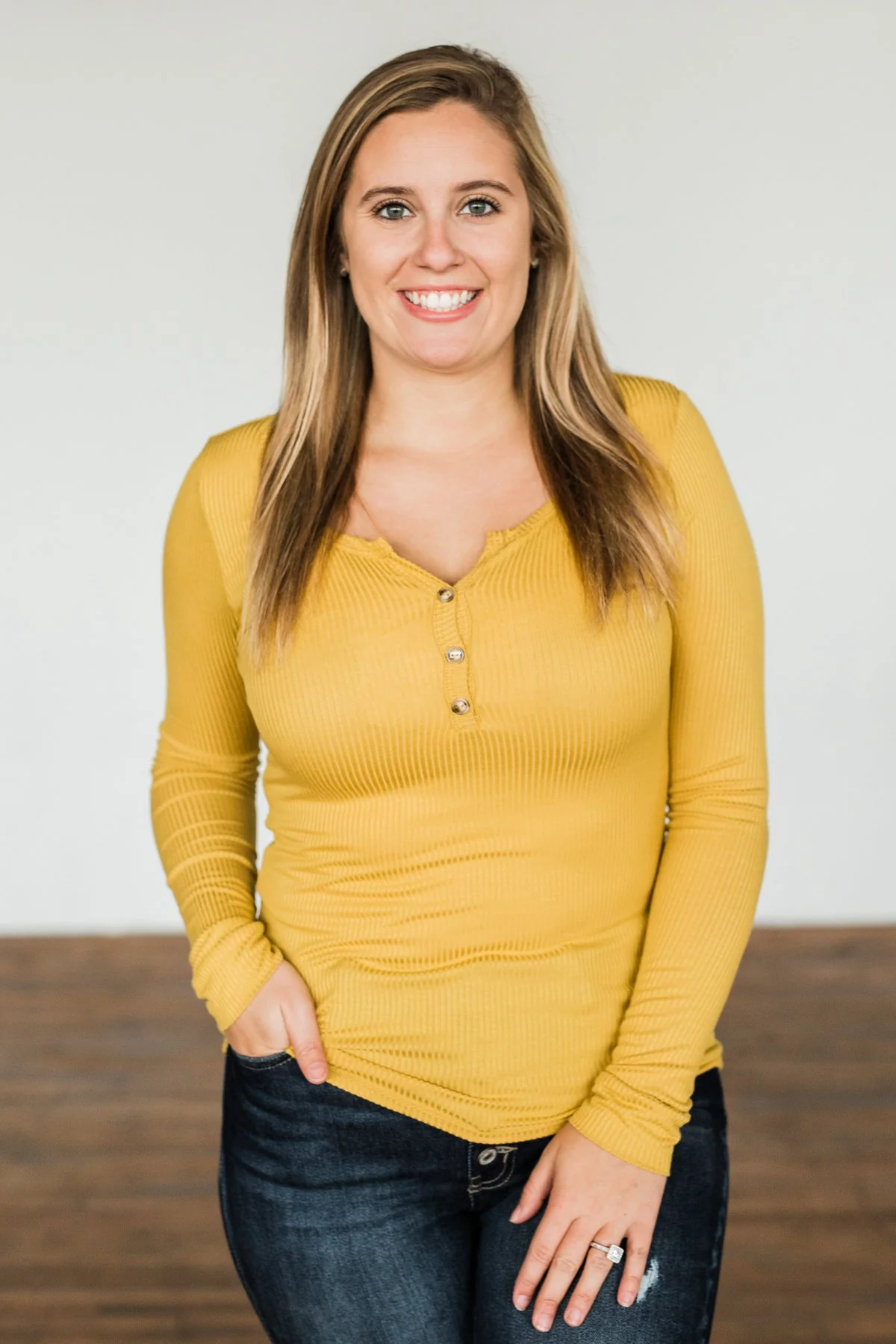 Break The Silence Button Henley Top- Mustard - Image 4