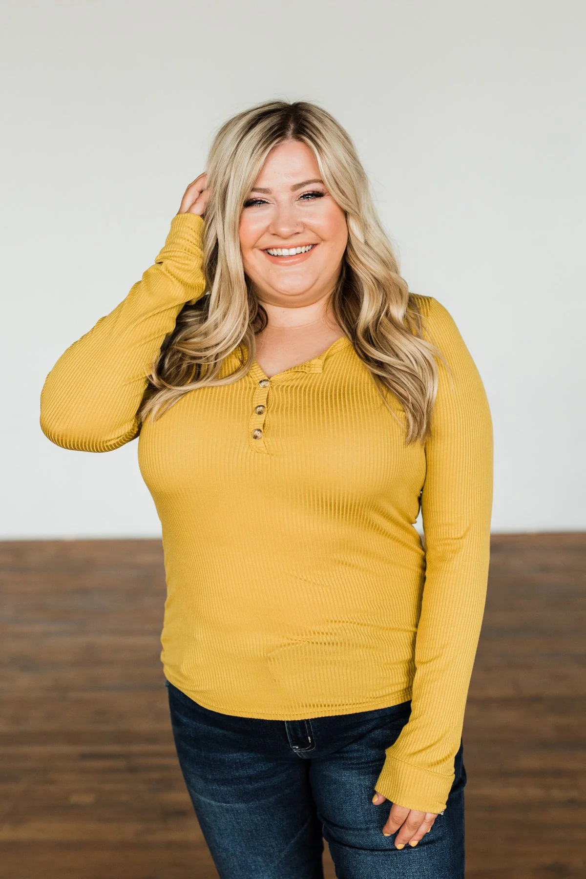 Break The Silence Button Henley Top- Mustard - Image 7