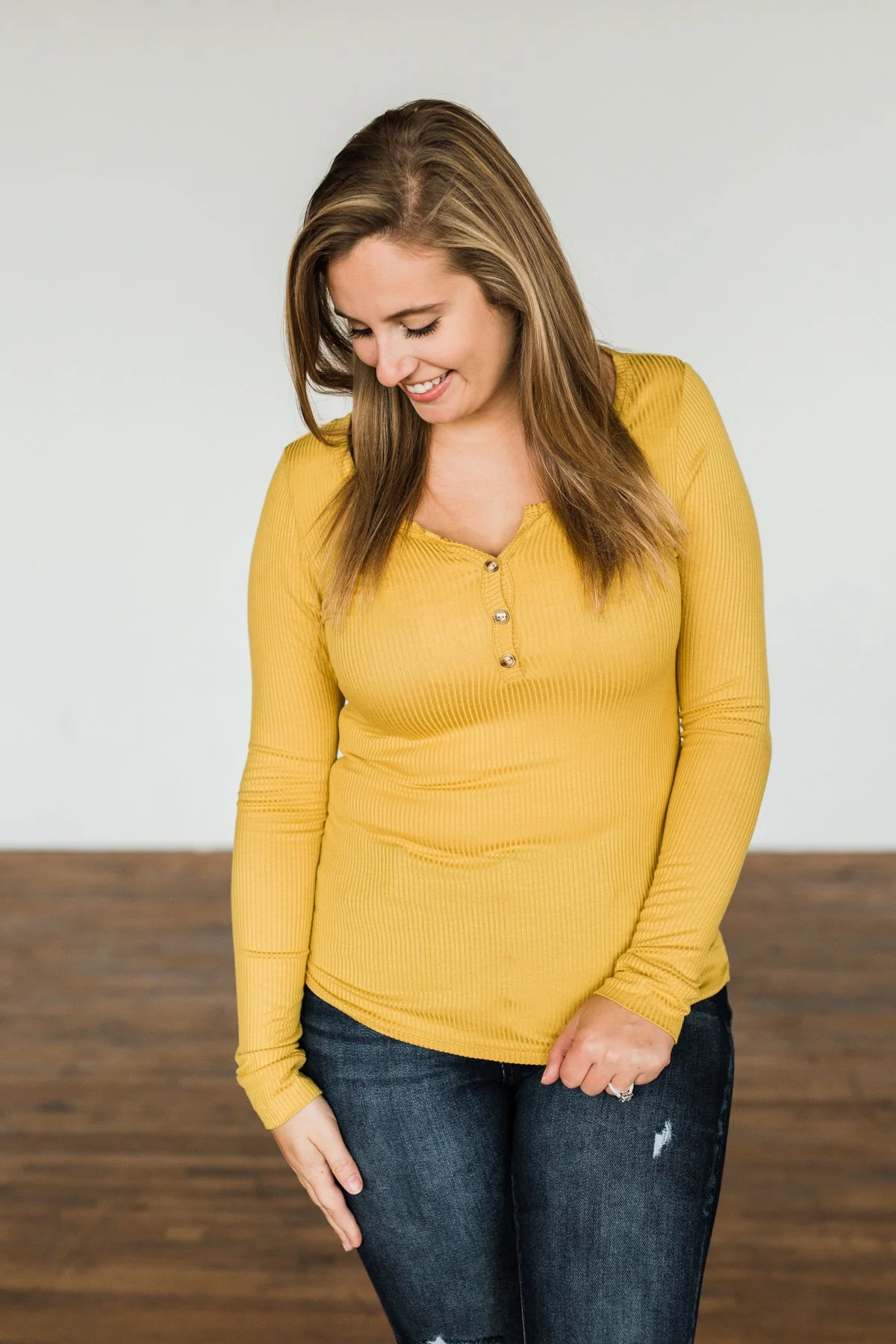 Break The Silence Button Henley Top- Mustard - Image 8