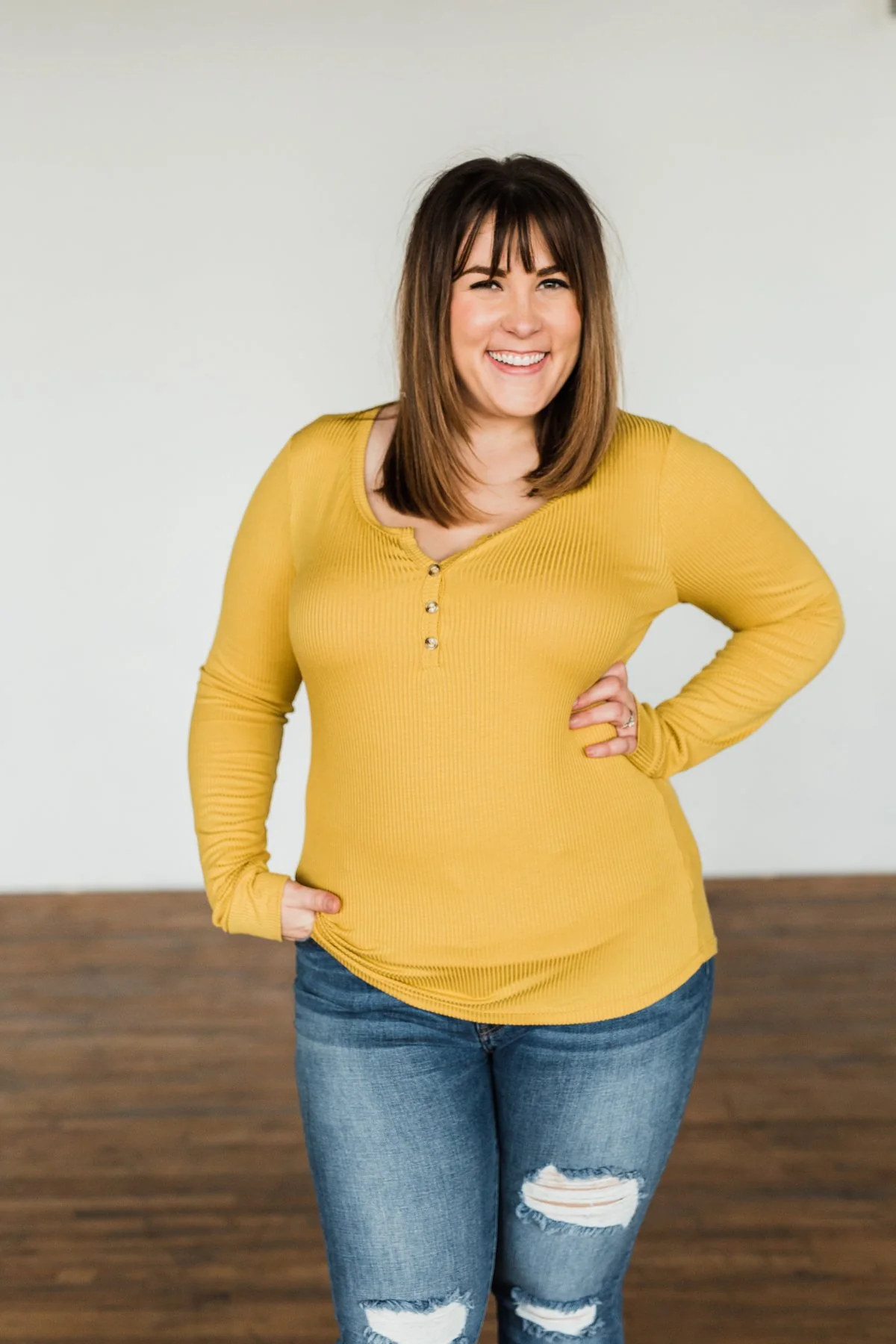 Break The Silence Button Henley Top- Mustard - Image 9