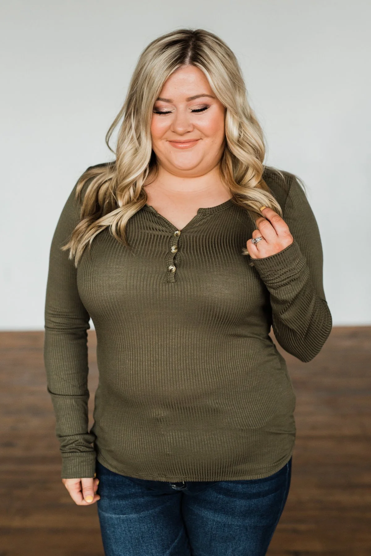 Break The Silence Button Henley Top- Olive - Image 5