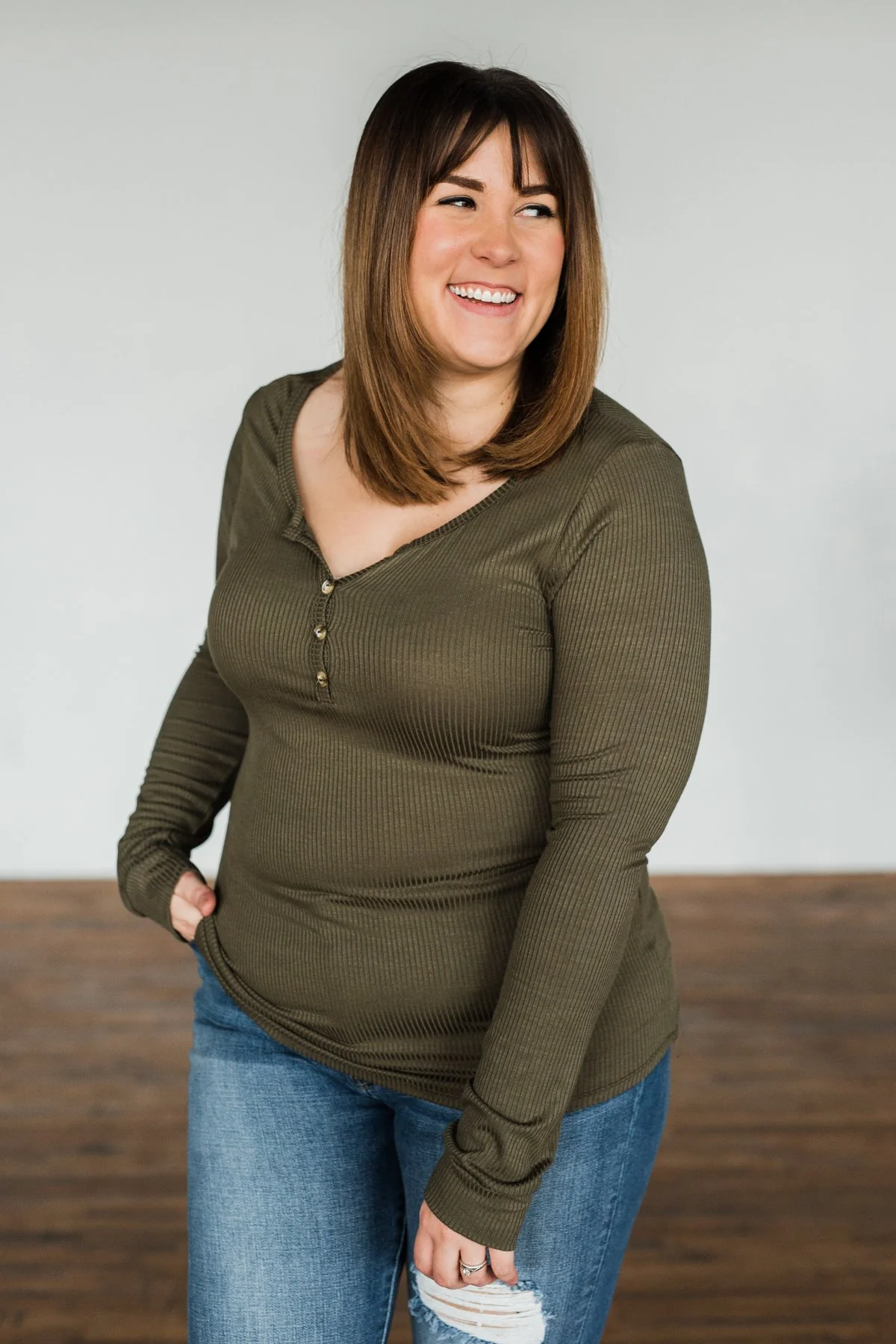 Break The Silence Button Henley Top- Olive - Image 6