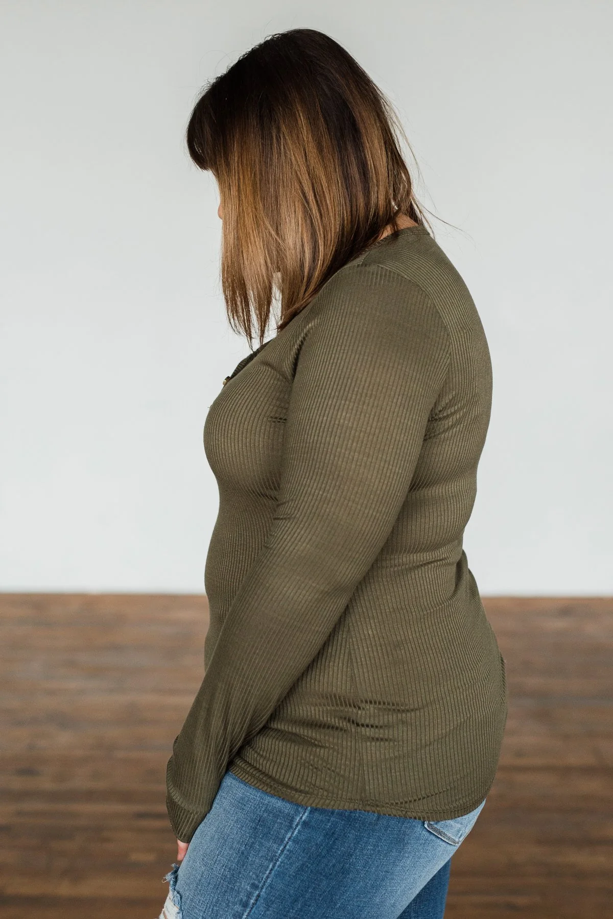 Break The Silence Button Henley Top- Olive - Image 8