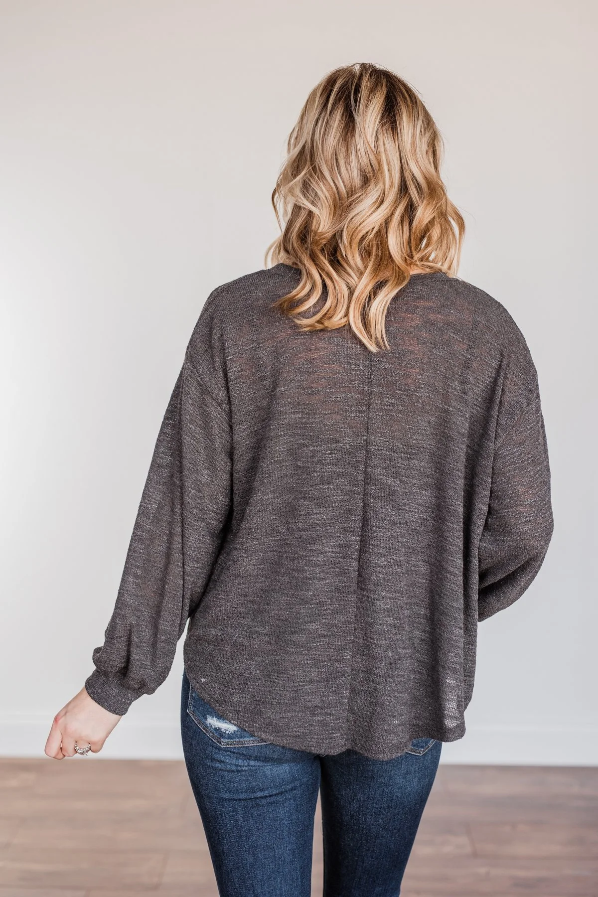 Breaking The Rules High-Low Long Sleeve Top- Charcoal - Image 14