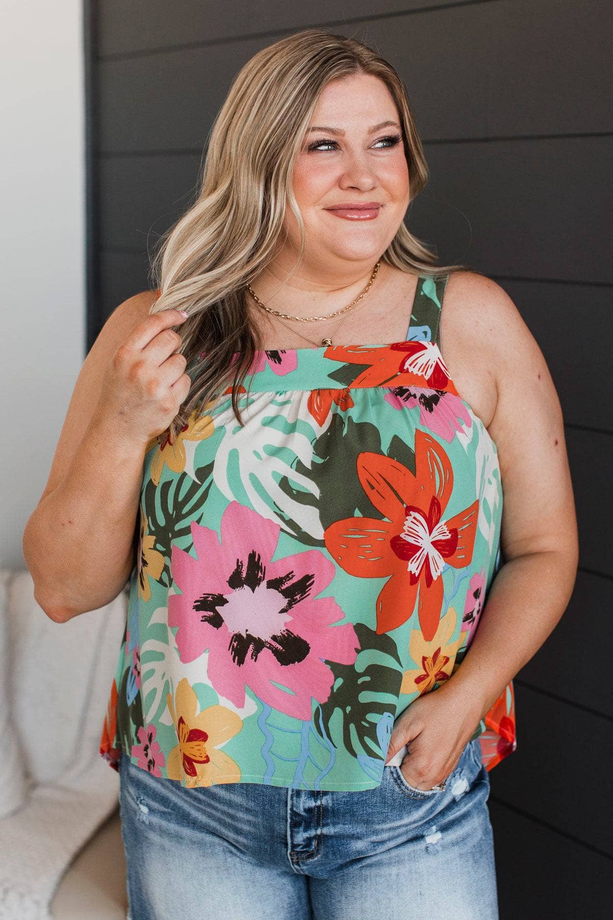 Breaking Through Floral Tank Top- Seafoam
