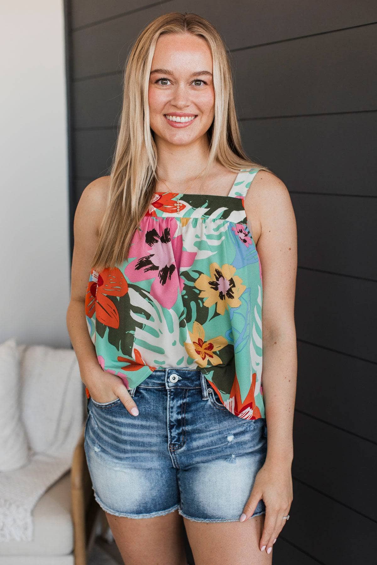 Breaking Through Floral Tank Top- Seafoam - Image 2