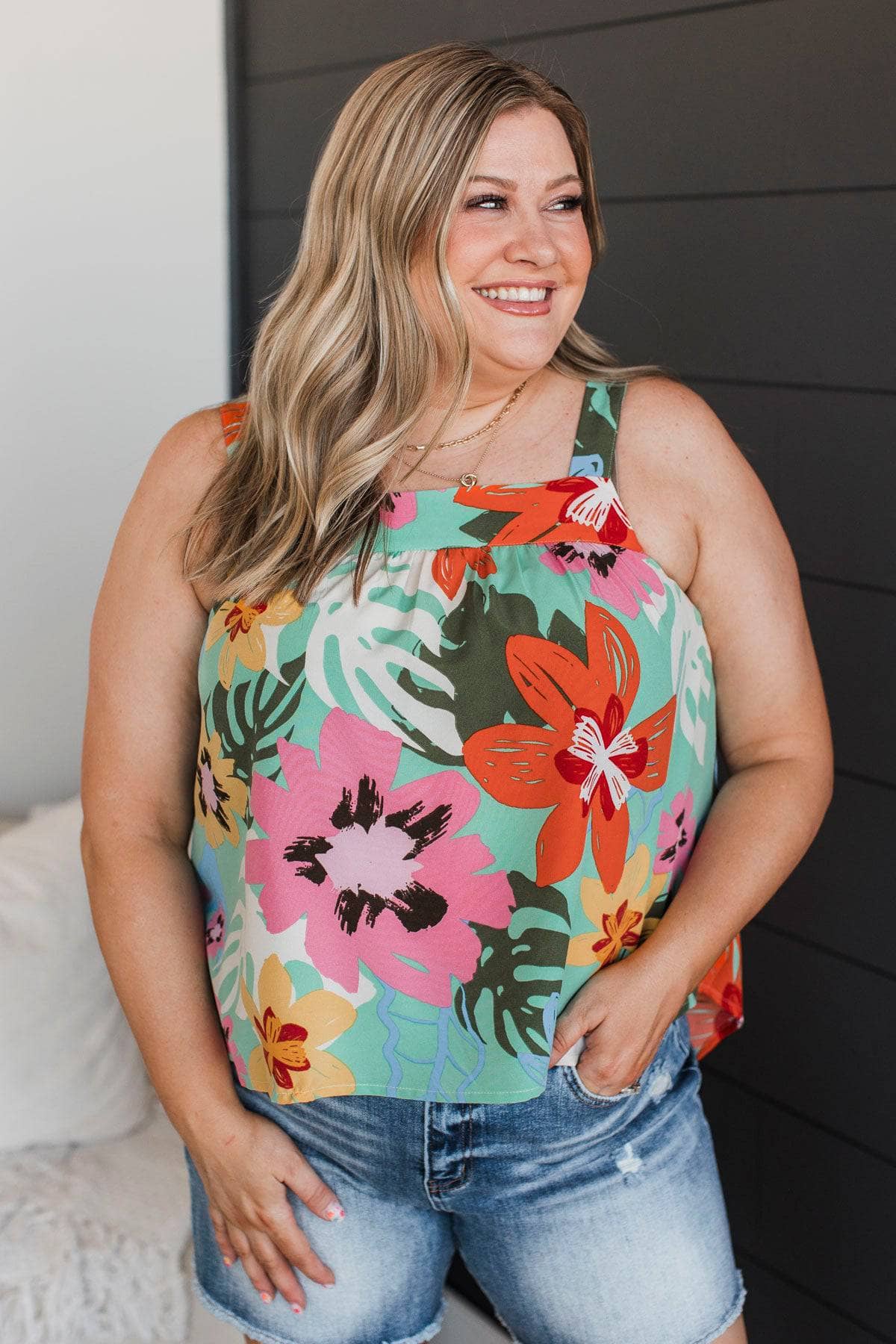 Breaking Through Floral Tank Top- Seafoam - Image 3