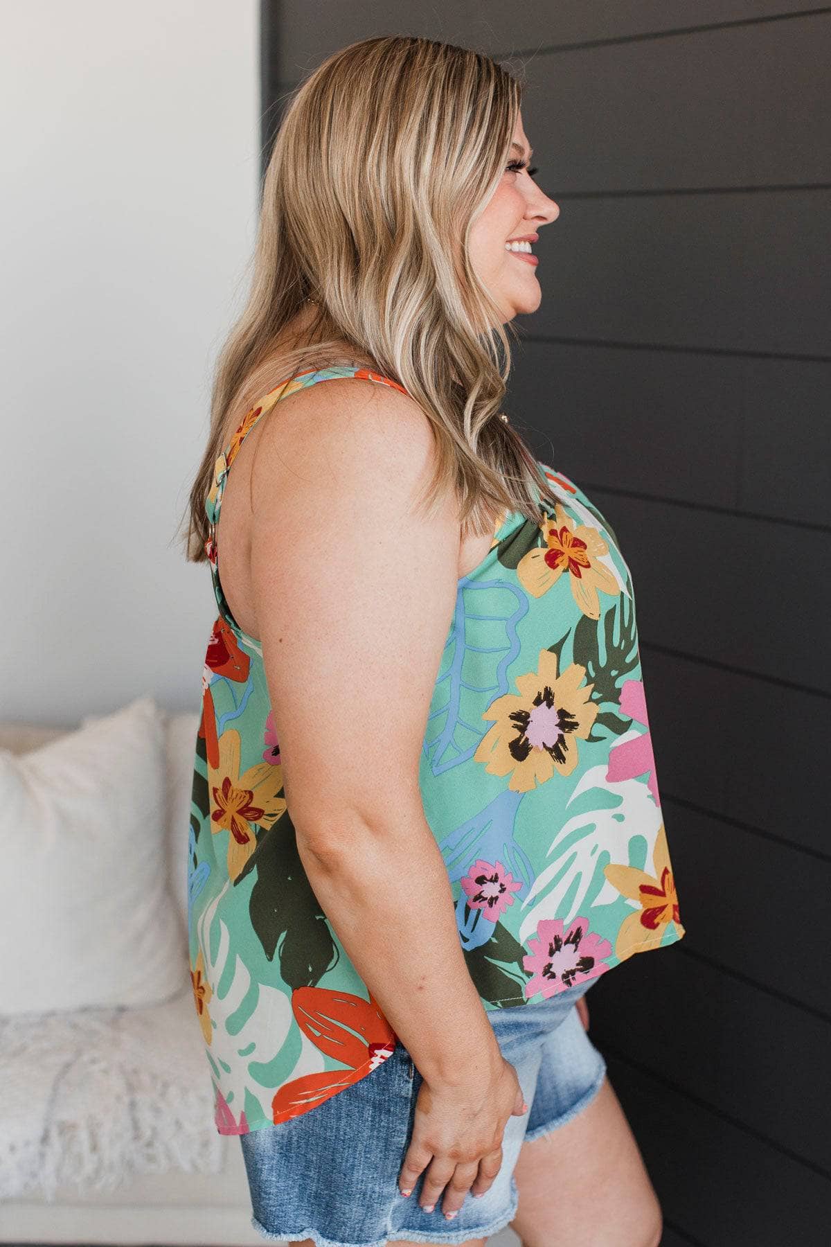 Breaking Through Floral Tank Top- Seafoam - Image 5