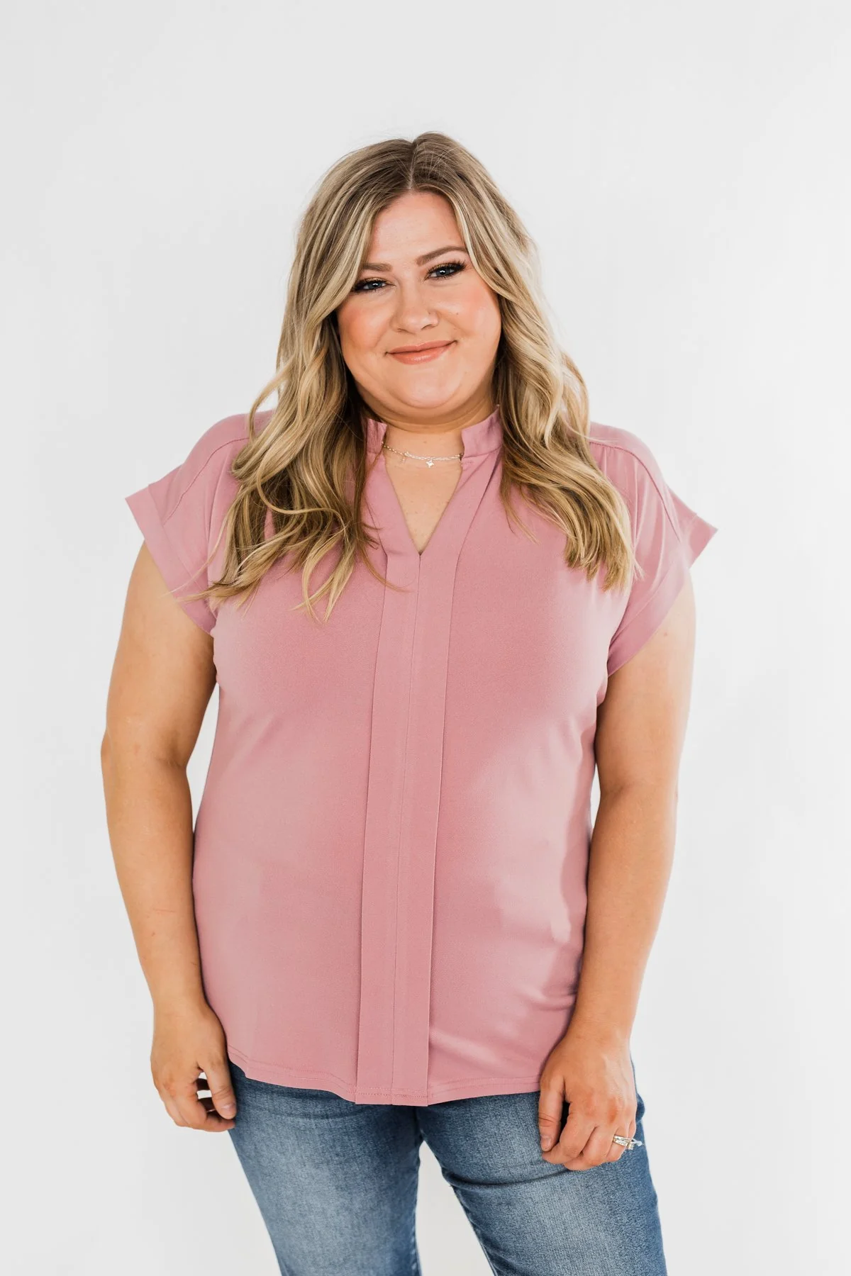Breath Of Confidence Short Sleeve Blouse- Mauve - Image 2