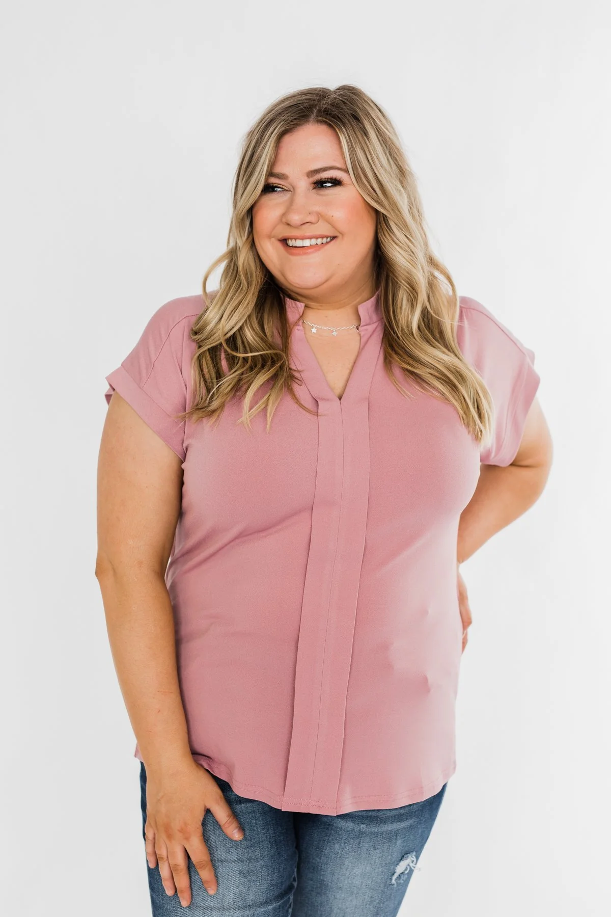 Breath Of Confidence Short Sleeve Blouse- Mauve - Image 7