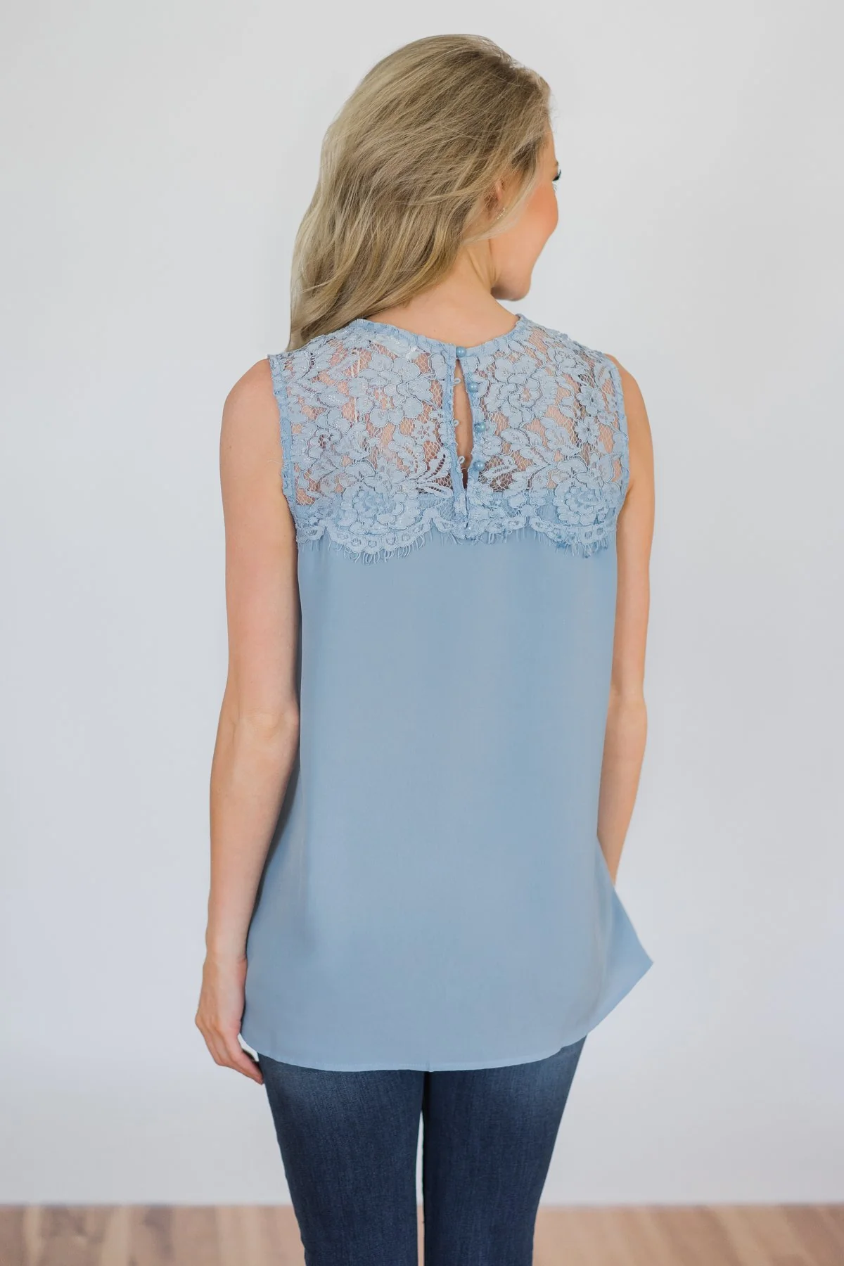 Breathtaking in Lace Tank Top- Baby Blue - Image 10