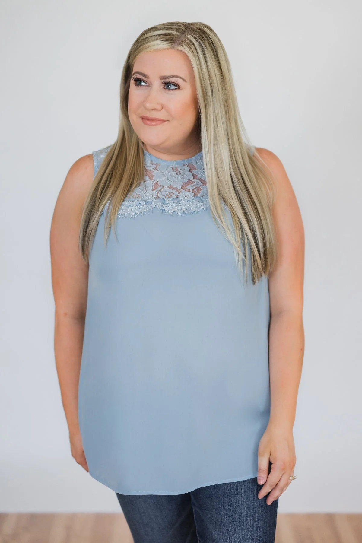 Breathtaking in Lace Tank Top- Baby Blue - Image 5