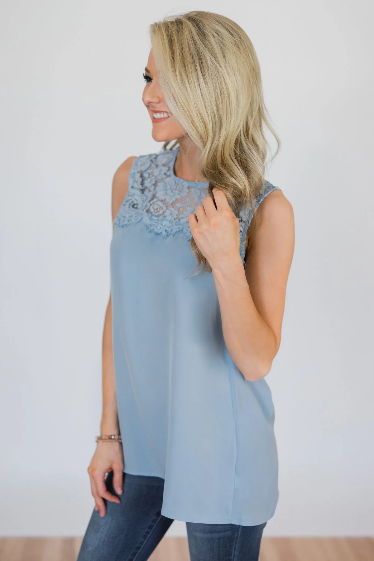 Breathtaking in Lace Tank Top- Baby Blue - Image 8