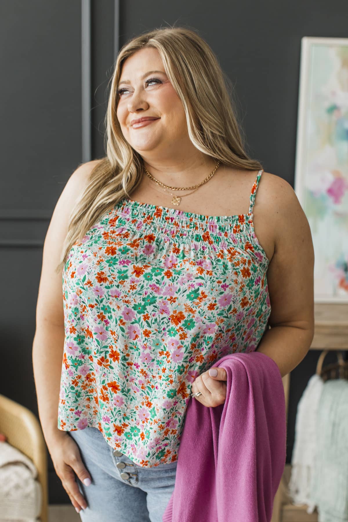Breathe And Bloom Floral Tank Top- Ivory Multi - Image 3